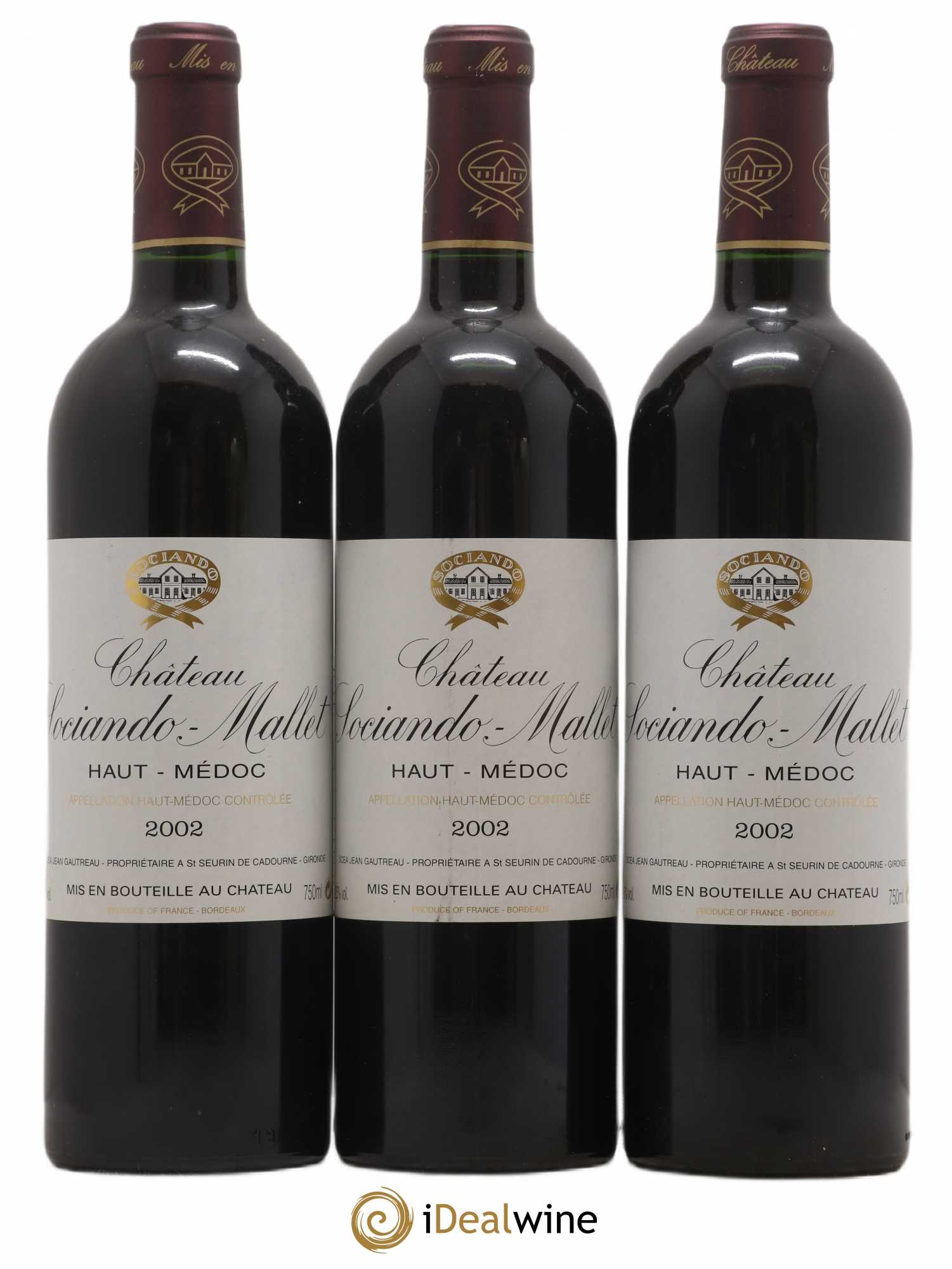 Château Sociando Mallet 2002 - Lot de 3 bouteilles - 0
