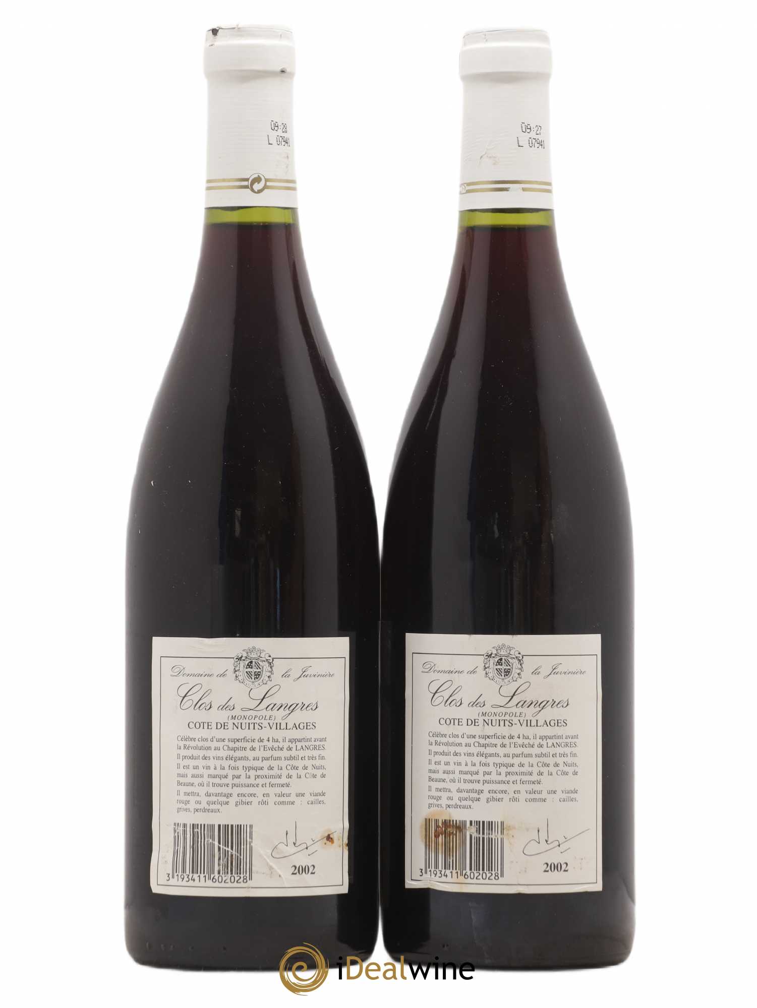 Côte de Nuits-Villages Clos des Langres Domaine de la Juvinière 2002 - Posten von 2 Flaschen - 1