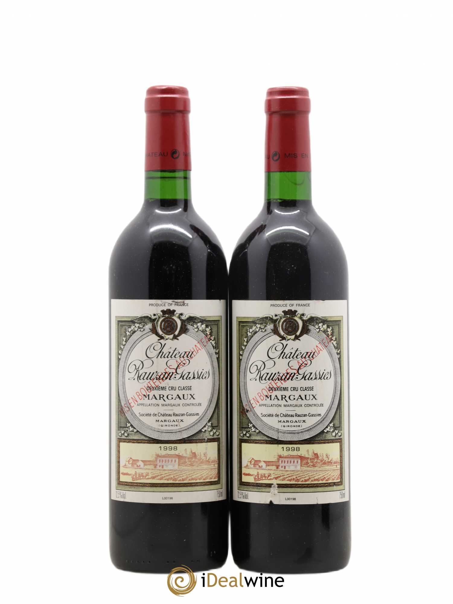 Château Rauzan-Gassies 2ème Grand Cru Classé 1998 - Lot de 2 bouteilles - 0