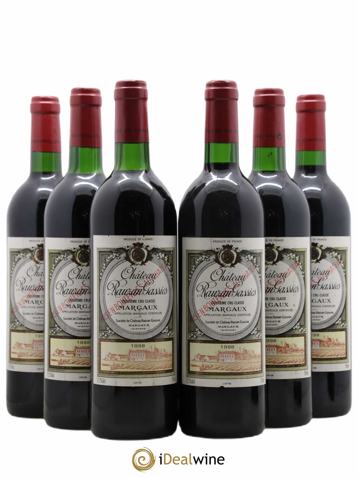 Château Rauzan-Gassies 2ème Grand Cru Classé 1998 - Lot de 6 bouteilles - 0
