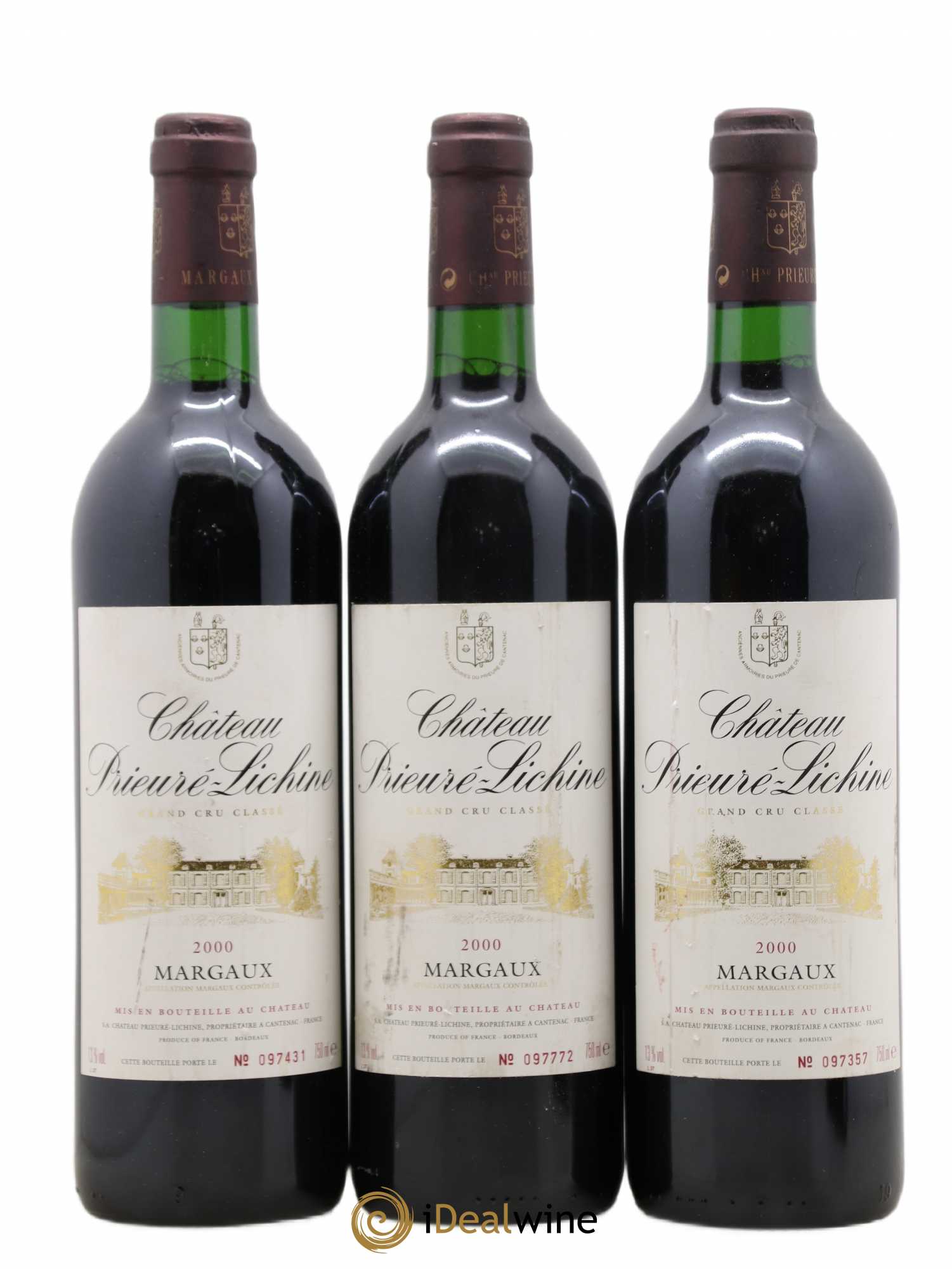 Château Prieuré Lichine 4ème Grand Cru Classé 2000 - Lot de 3 bouteilles - 0