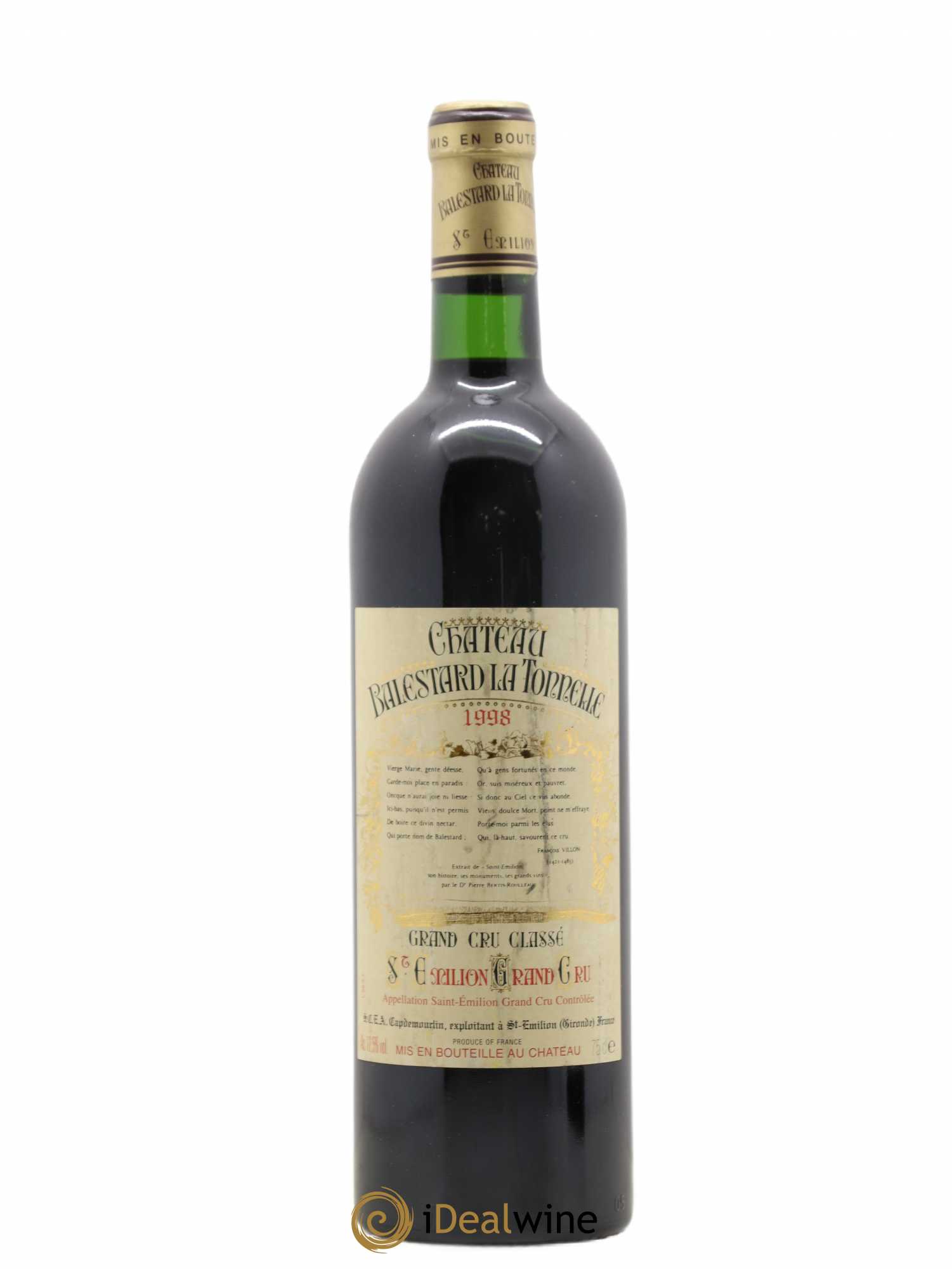 Château Balestard la Tonnelle Grand Cru Classé 1998 - Lot de 1 bouteille - 0