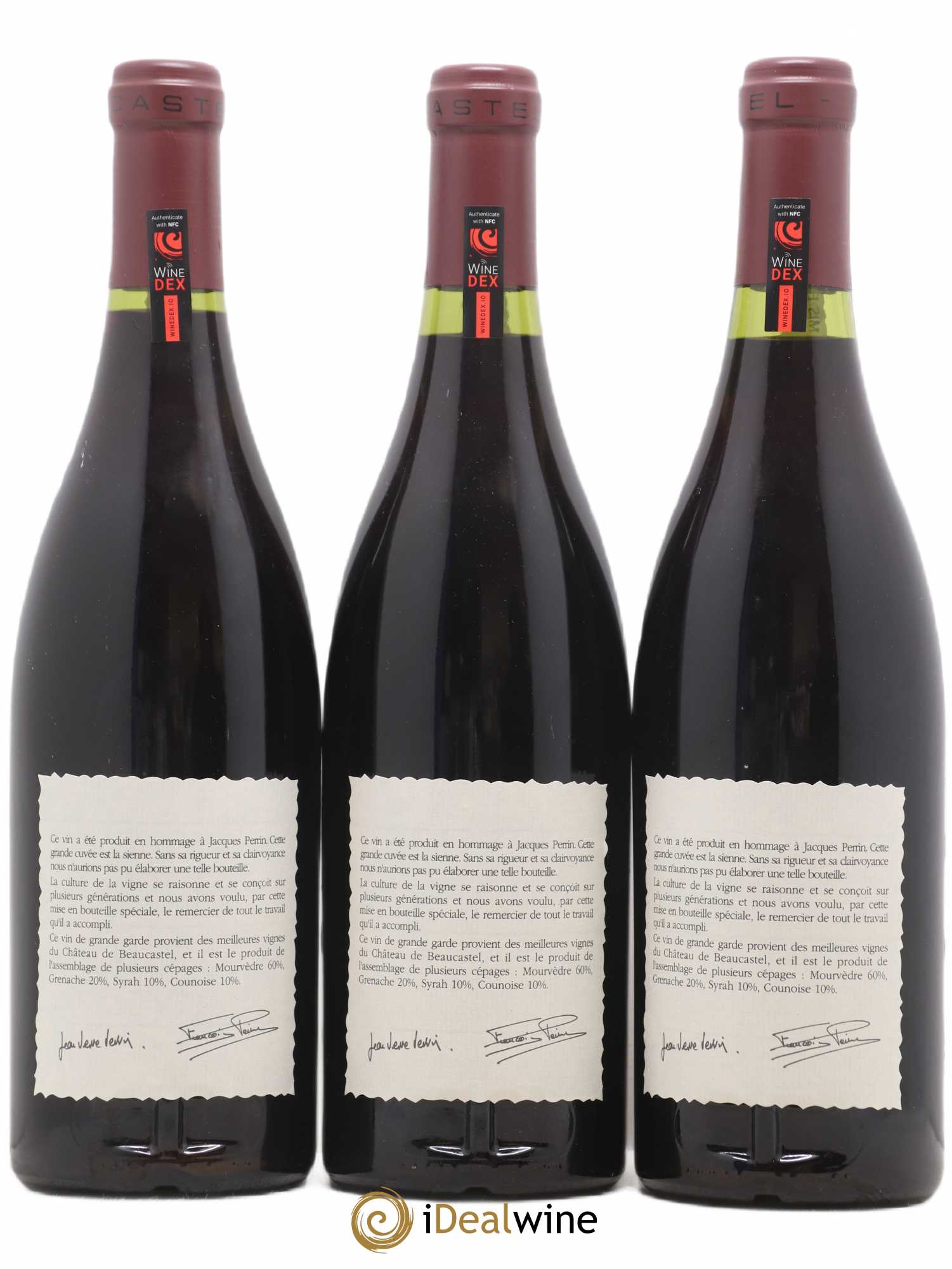 Châteauneuf-du-Pape Château de Beaucastel Hommage à Jacques Perrin Famille Perrin 1989 - Lot de 3 bouteilles - 1