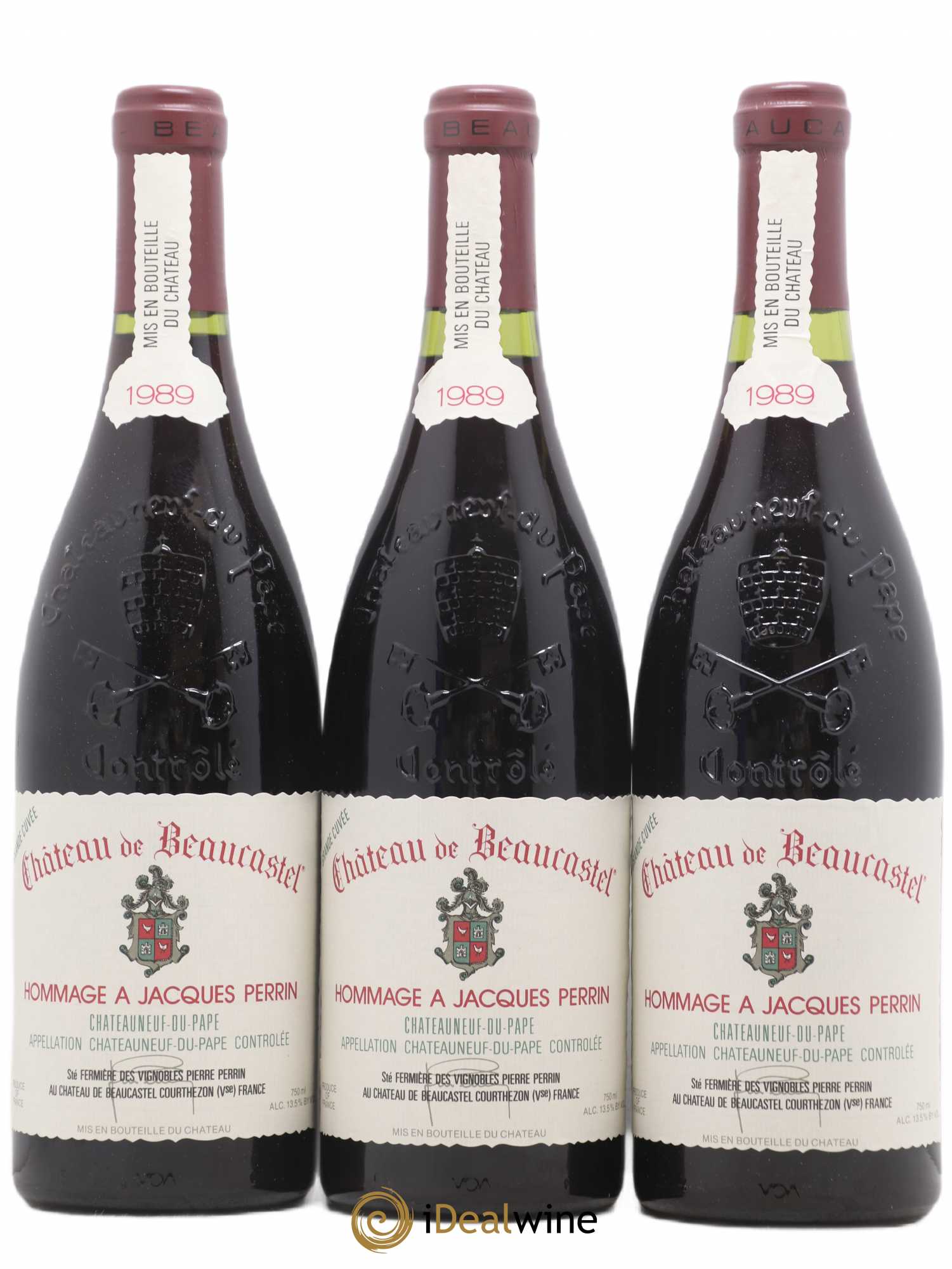 Châteauneuf-du-Pape Château de Beaucastel Hommage à Jacques Perrin Famille Perrin 1989 - Lot de 3 bouteilles - 0