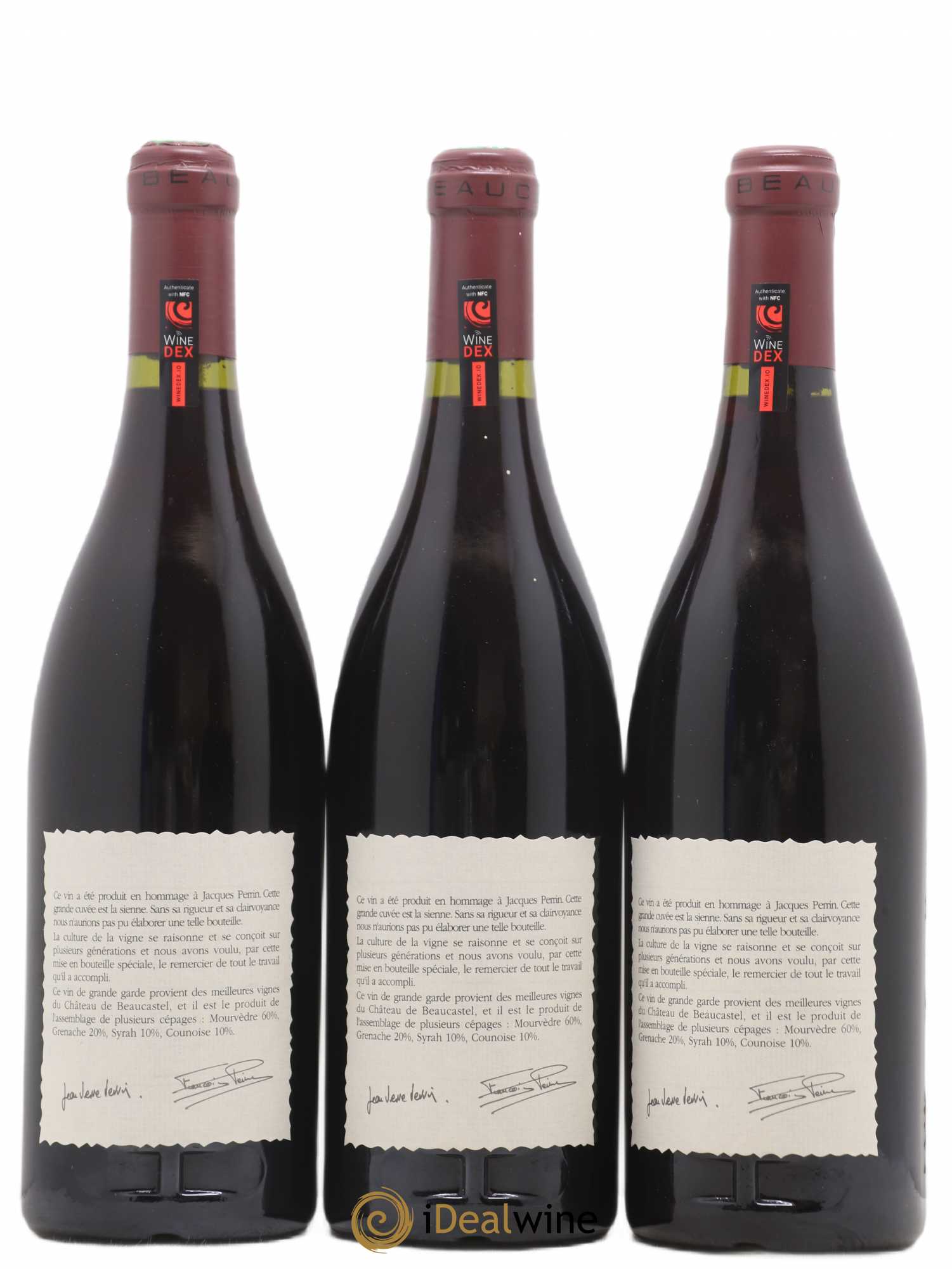 Châteauneuf-du-Pape Château de Beaucastel Hommage à Jacques Perrin Famille Perrin 1990 - Lot de 3 bouteilles - 1