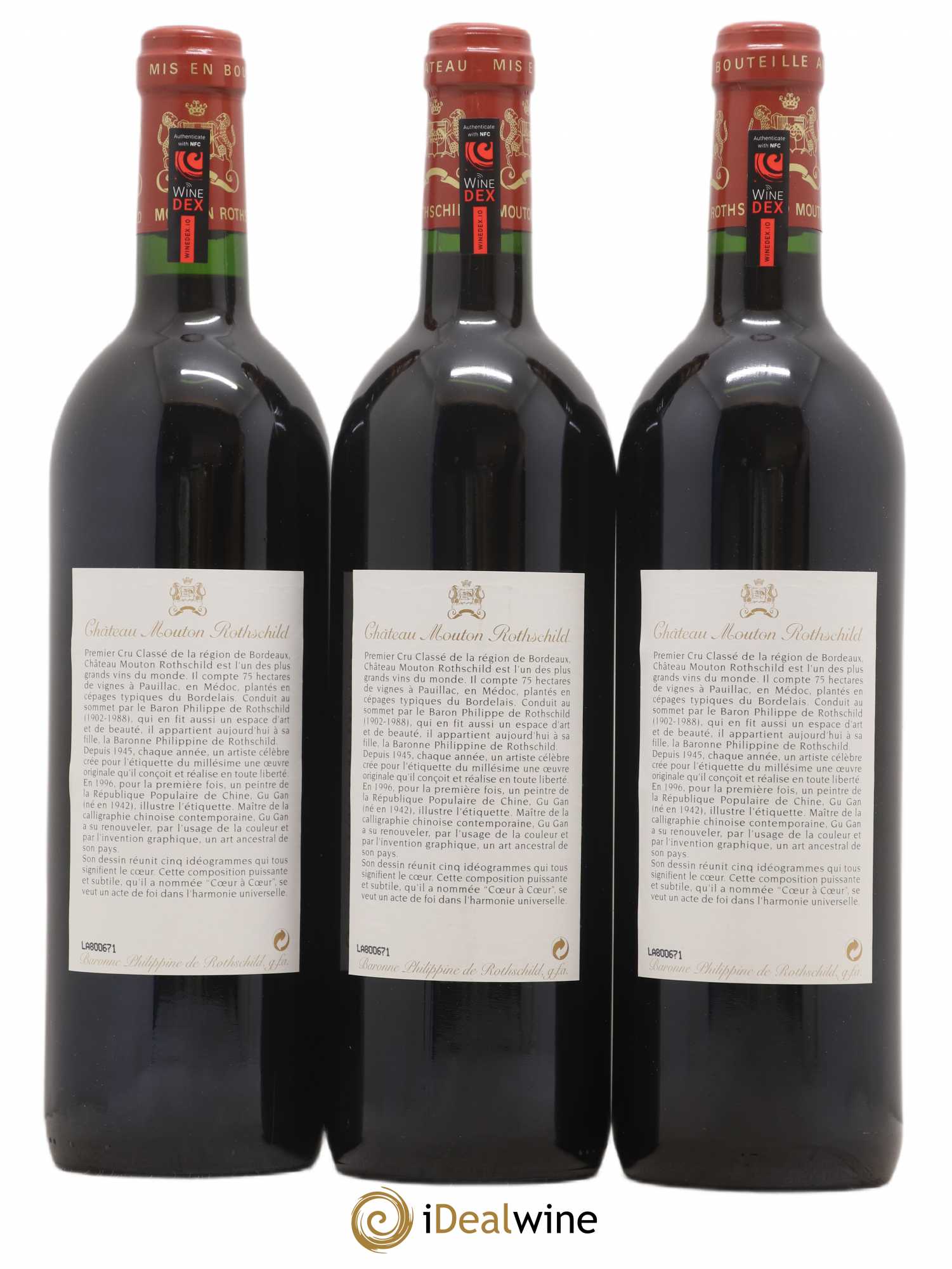 Château Mouton Rothschild 1er Grand Cru Classé 1996 - Lot de 3 bouteilles - 1