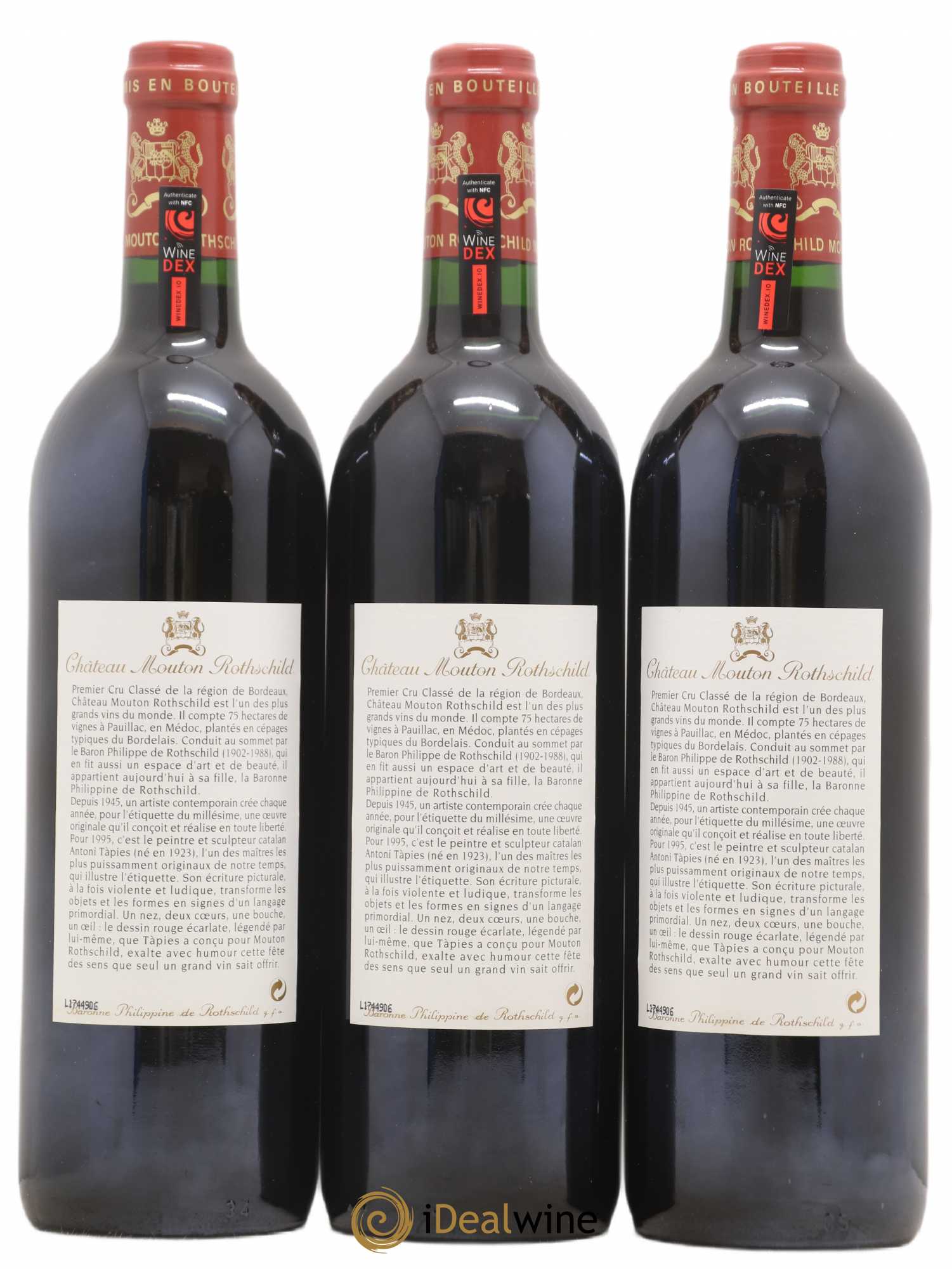 Château Mouton Rothschild 1er Grand Cru Classé 1995 - Lot de 3 bouteilles - 1