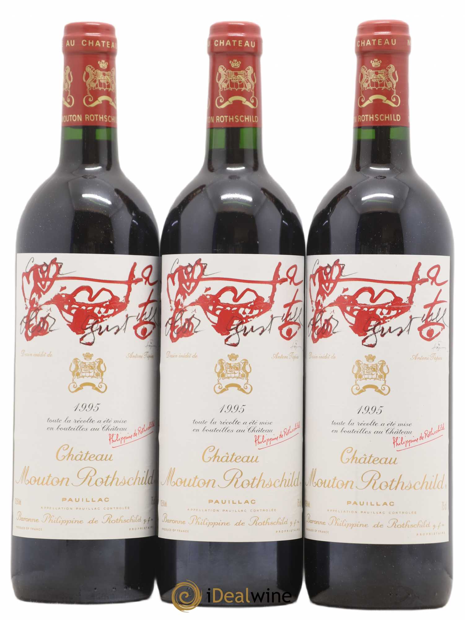 Château Mouton Rothschild 1er Grand Cru Classé 1995 - Lot de 3 bouteilles - 0