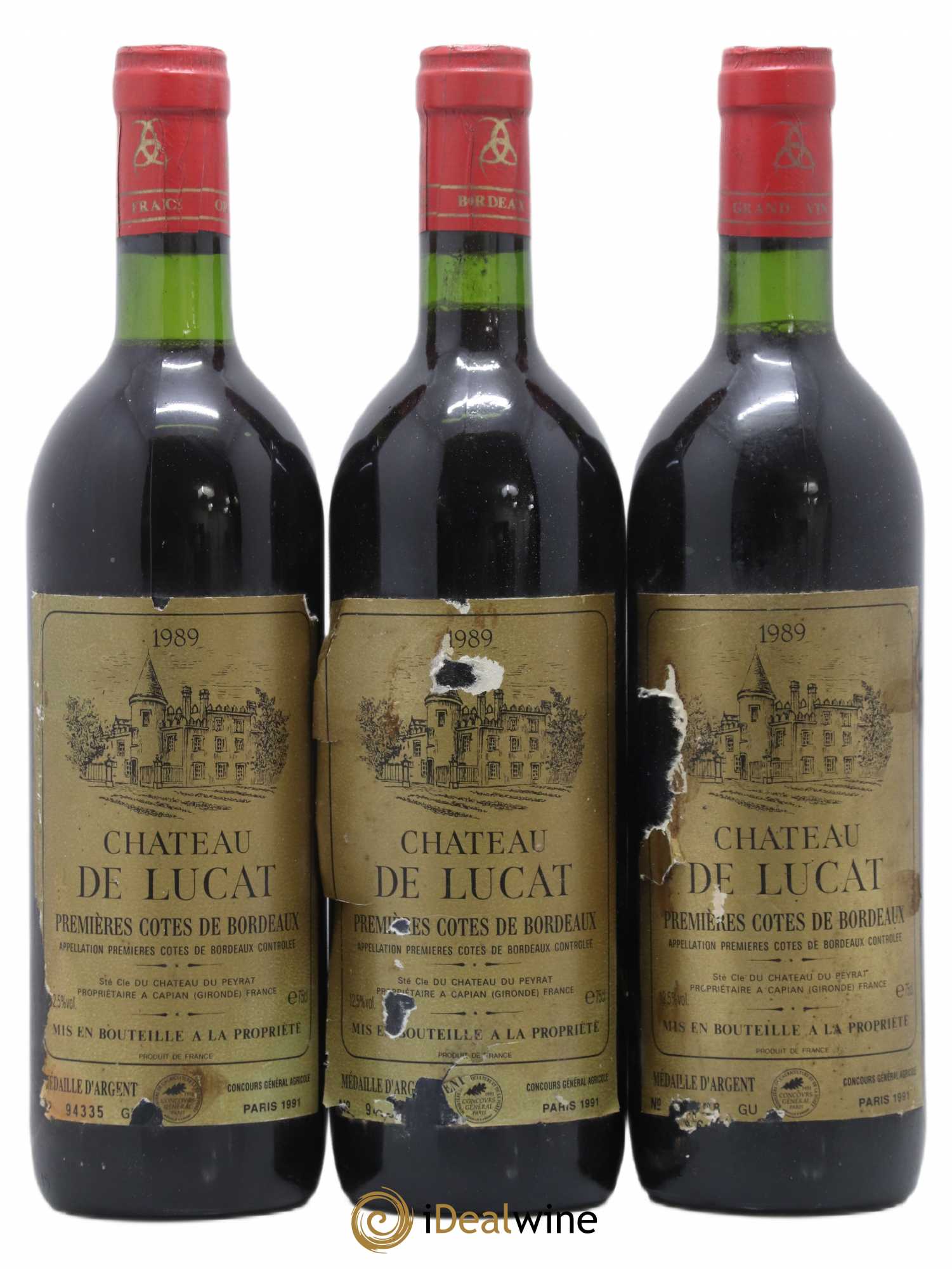 Premières Côtes de Bordeaux Château de Lucat 1989 - Lot de 3 bouteilles - 0