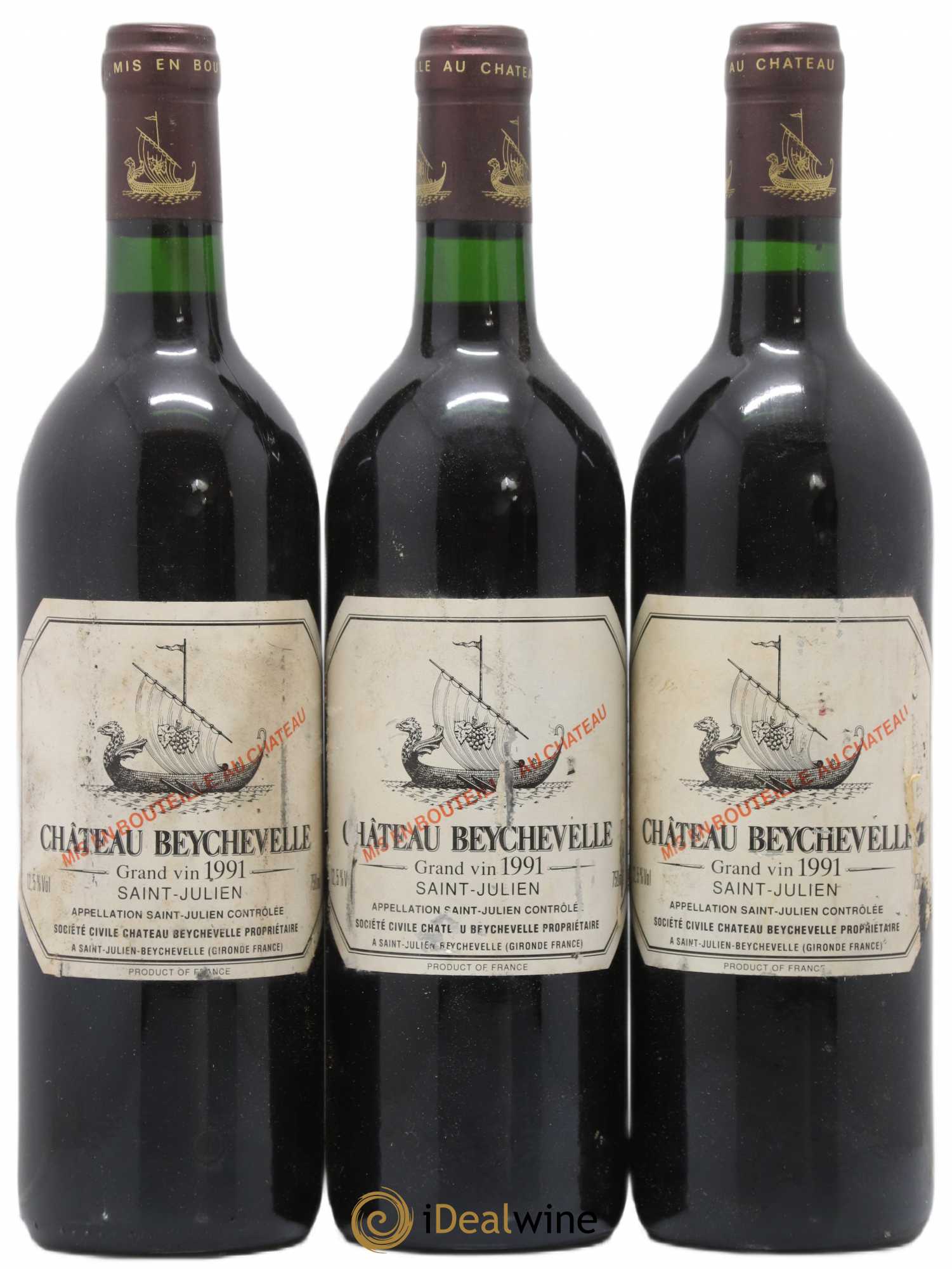 Château Beychevelle 4ème Grand Cru Classé 1991 - Lot de 3 bouteilles - 0