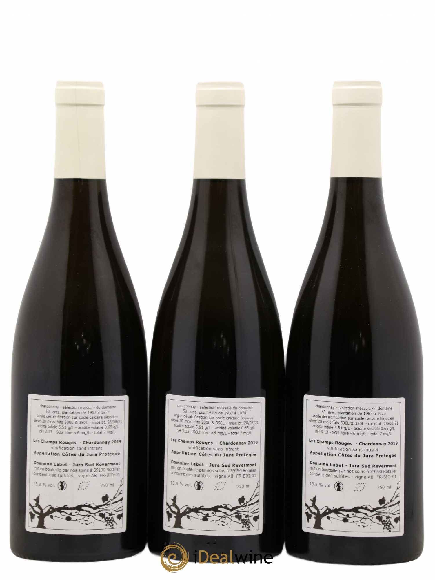 Côtes du Jura Chardonnay Les Champs Rouges Romain - Julien - Charline Labet 2019 - Lot de 3 bouteilles - 1