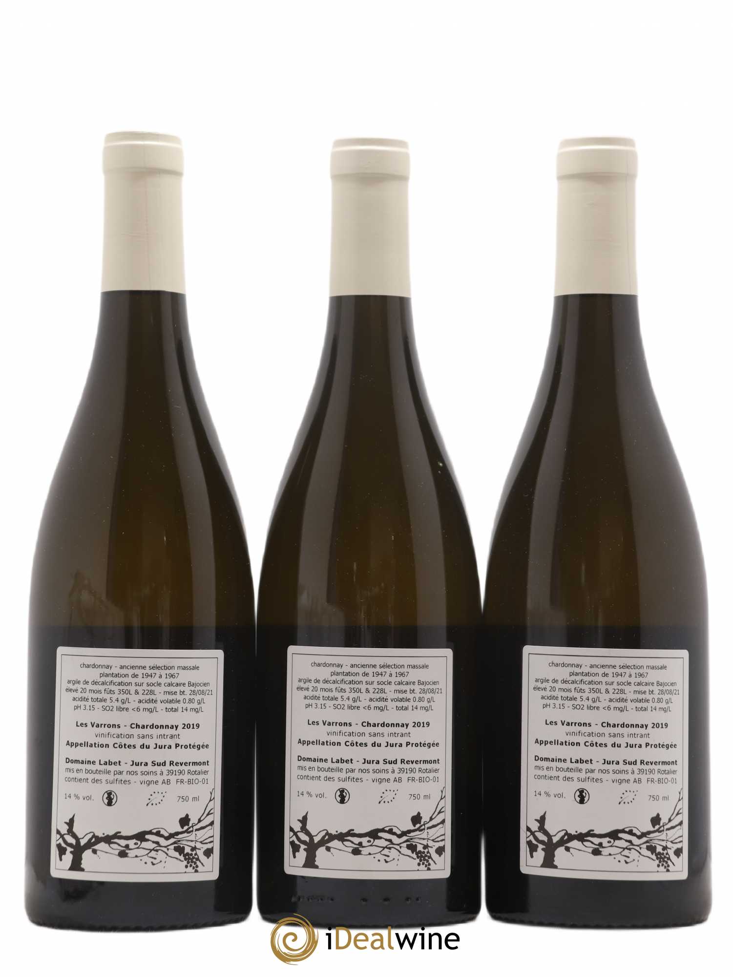 Côtes du Jura Chardonnay Les Varrons Romain - Julien - Charline Labet 2019 - Lot de 3 bouteilles - 1