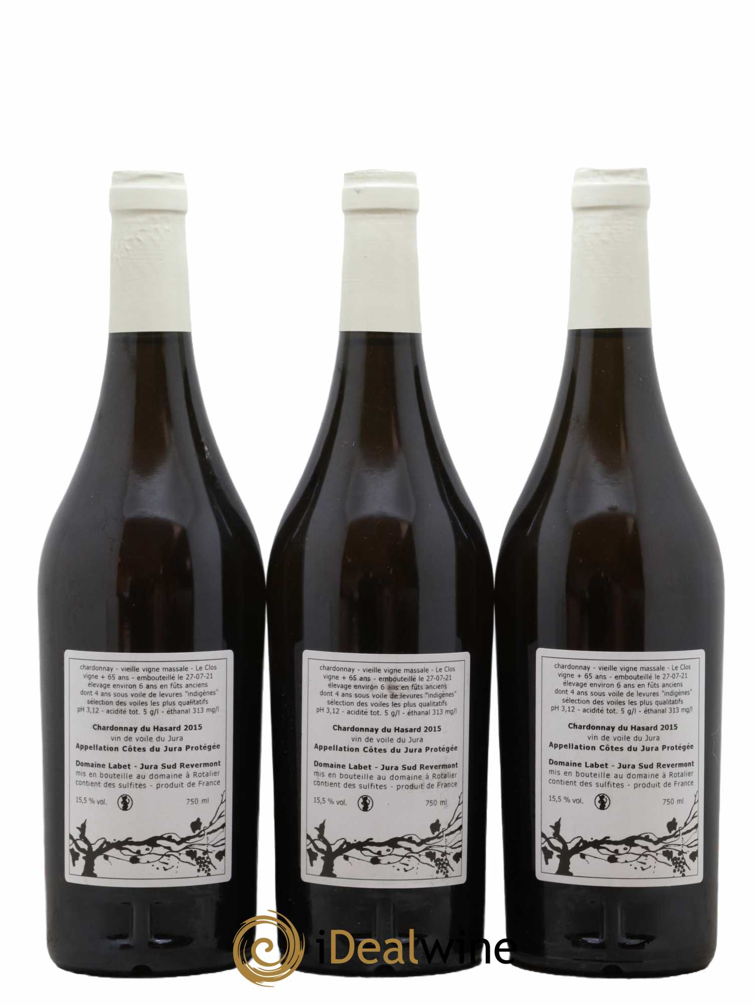 Côtes du Jura Vin de voile Chardonnay du Hasard Romain - Julien - Charline Labet 2015 - Lot de 3 bouteilles - 1