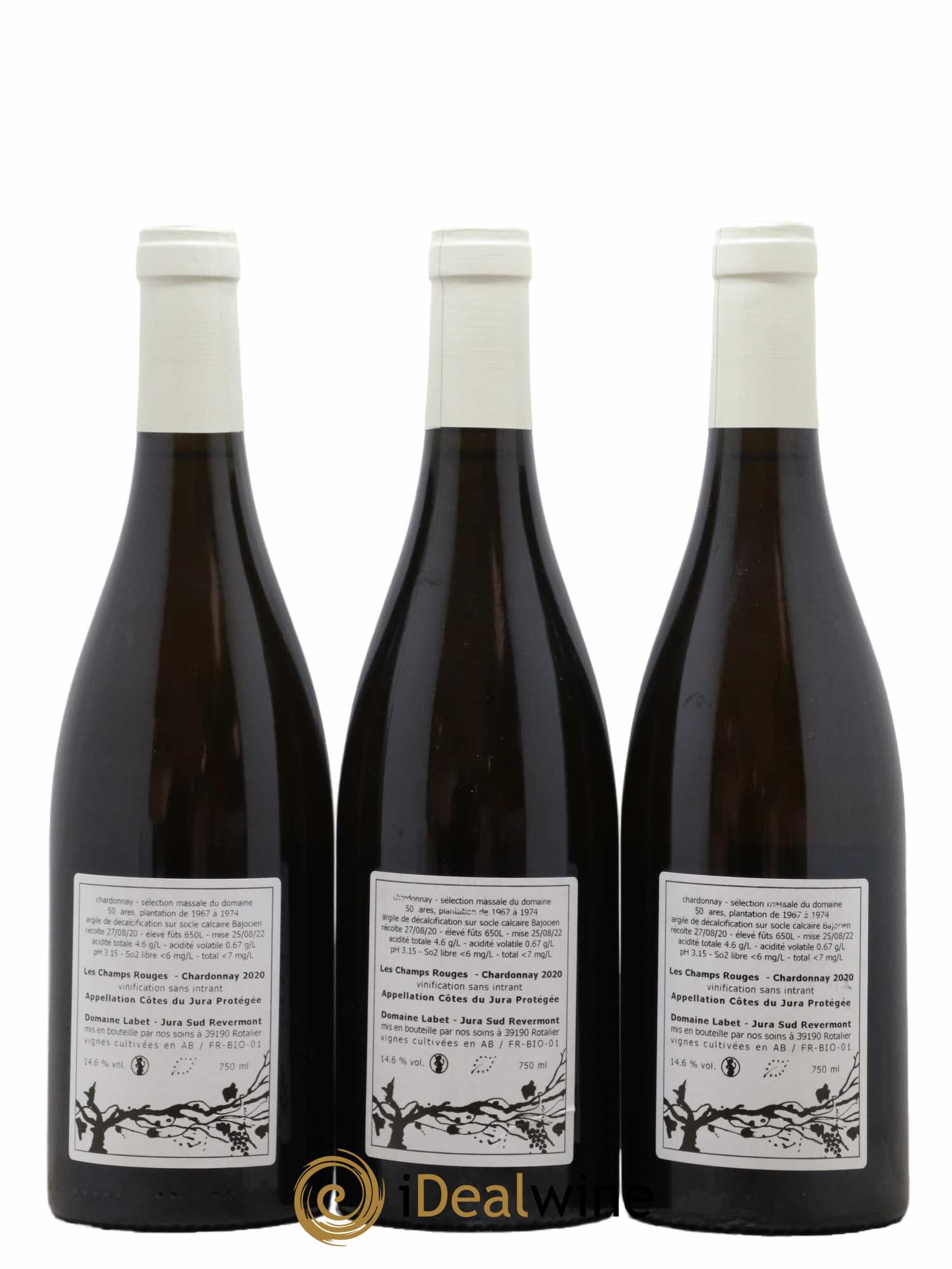 Côtes du Jura Chardonnay Les Champs Rouges Romain - Julien - Charline Labet 2020 - Lot de 3 bouteilles - 1