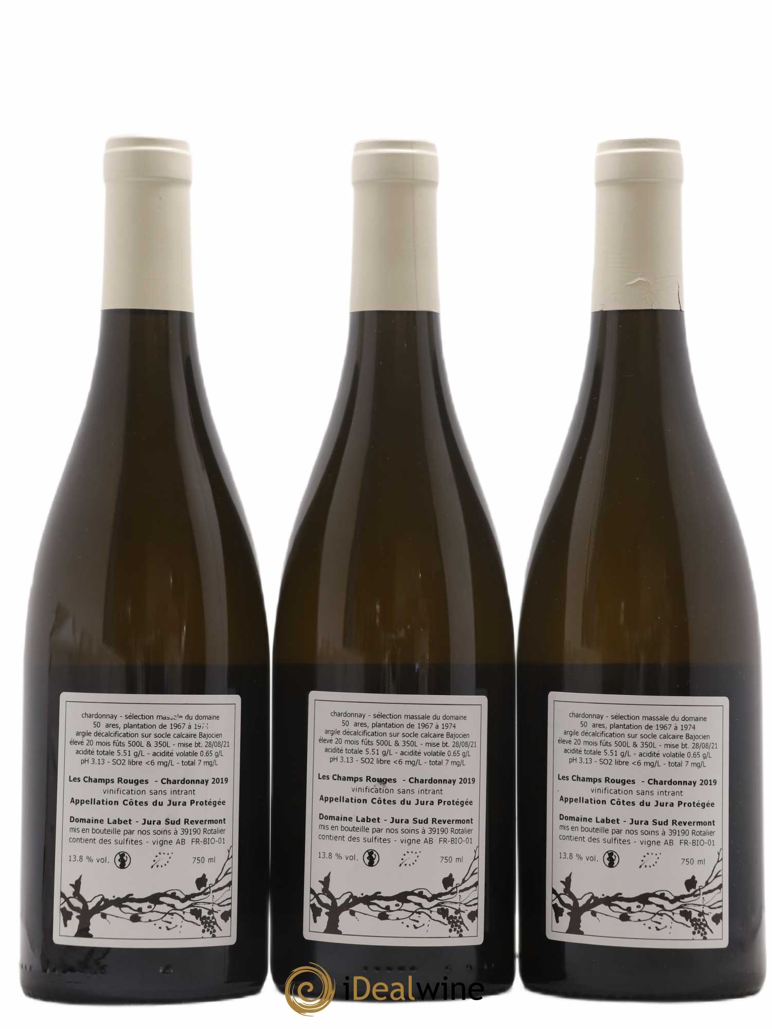 Côtes du Jura Chardonnay Les Champs Rouges Romain - Julien - Charline Labet 2019 - Lot de 3 bouteilles - 1