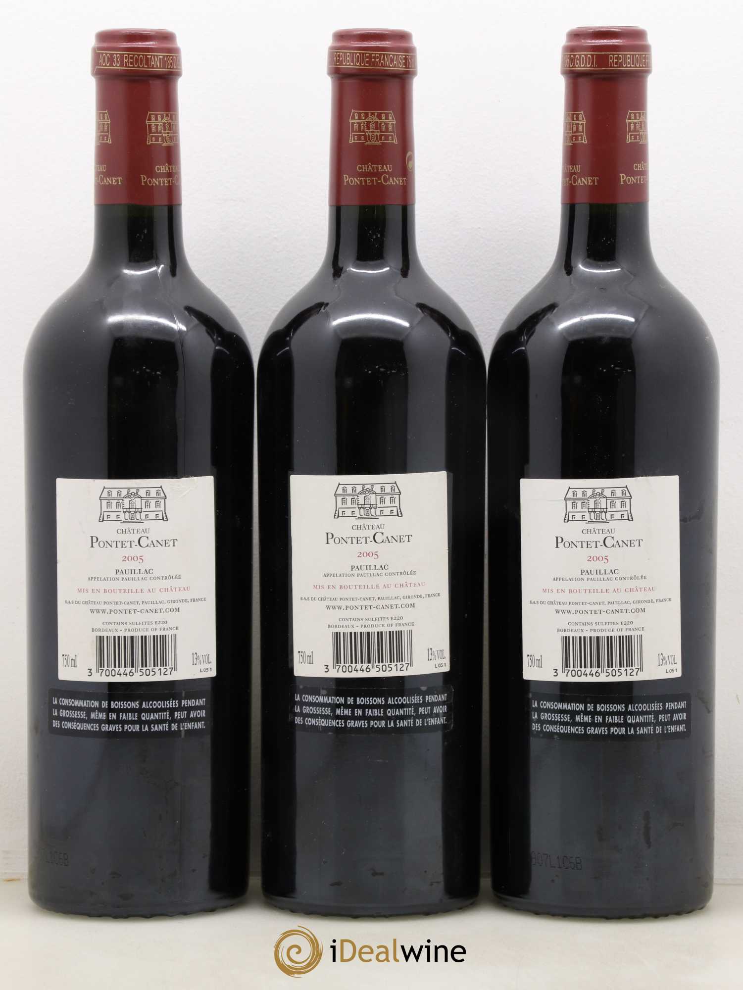 Château Pontet Canet 5ème Grand Cru Classé 2005 - Lot of 3 bottles - 1