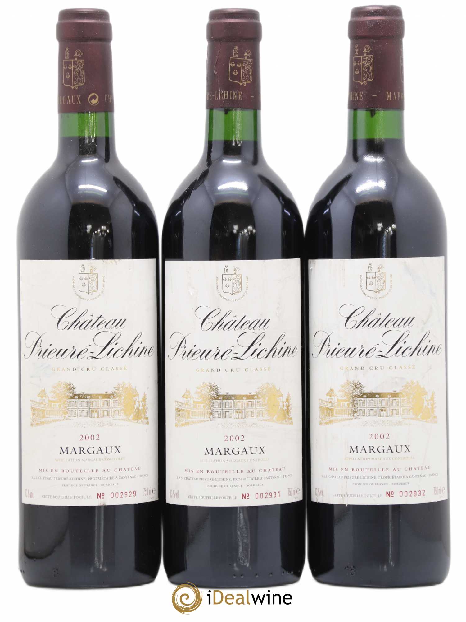 Château Prieuré Lichine 4ème Grand Cru Classé 2002 - Lot de 3 bouteilles - 0