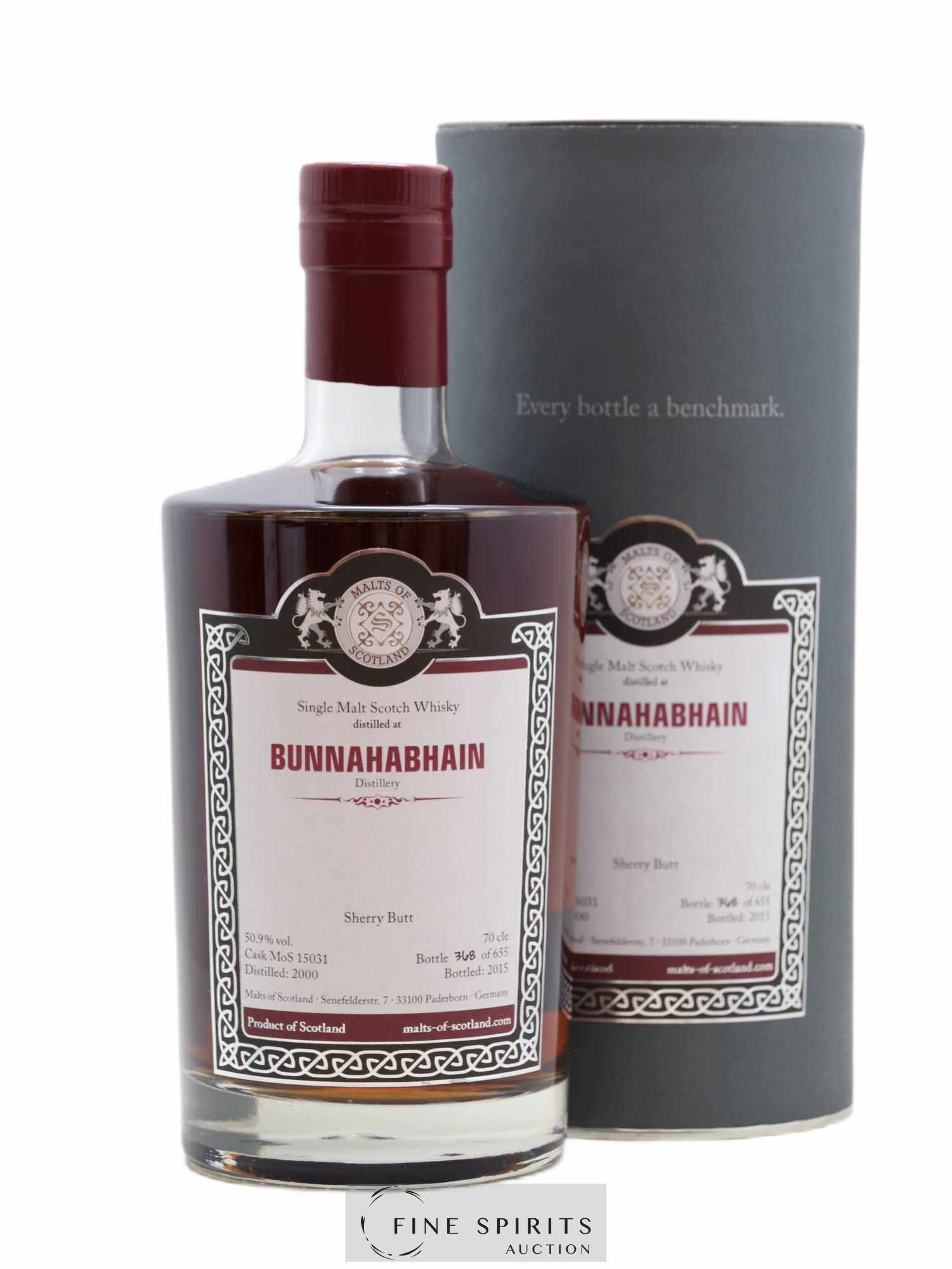Bunnahabhain Malts of Scotland Sherry Butt Cask n°MoS15031 - One of 655 - bottled 2015 - Lot of 1 bottle - 0