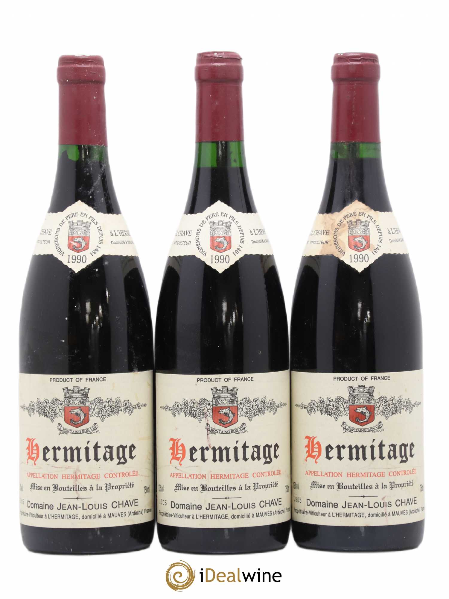 Hermitage Jean-Louis Chave 1990 - Lot de 3 bouteilles - 0