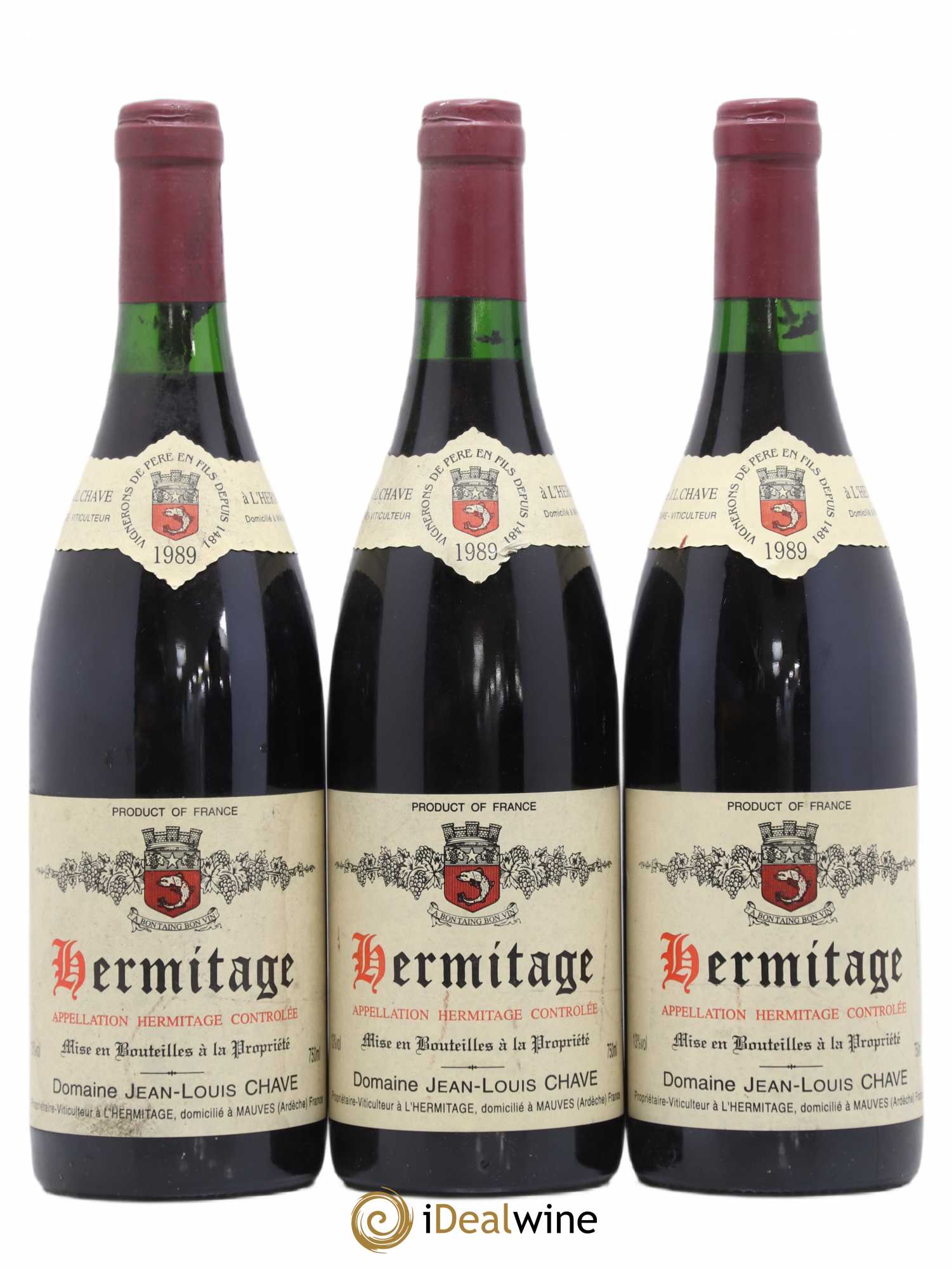 Hermitage Jean-Louis Chave 1989 - Lot de 3 bouteilles - 0