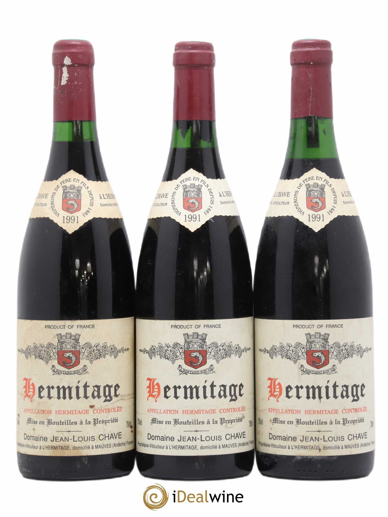 Hermitage Jean-Louis Chave 1991 - Lot de 3 bouteilles - 0