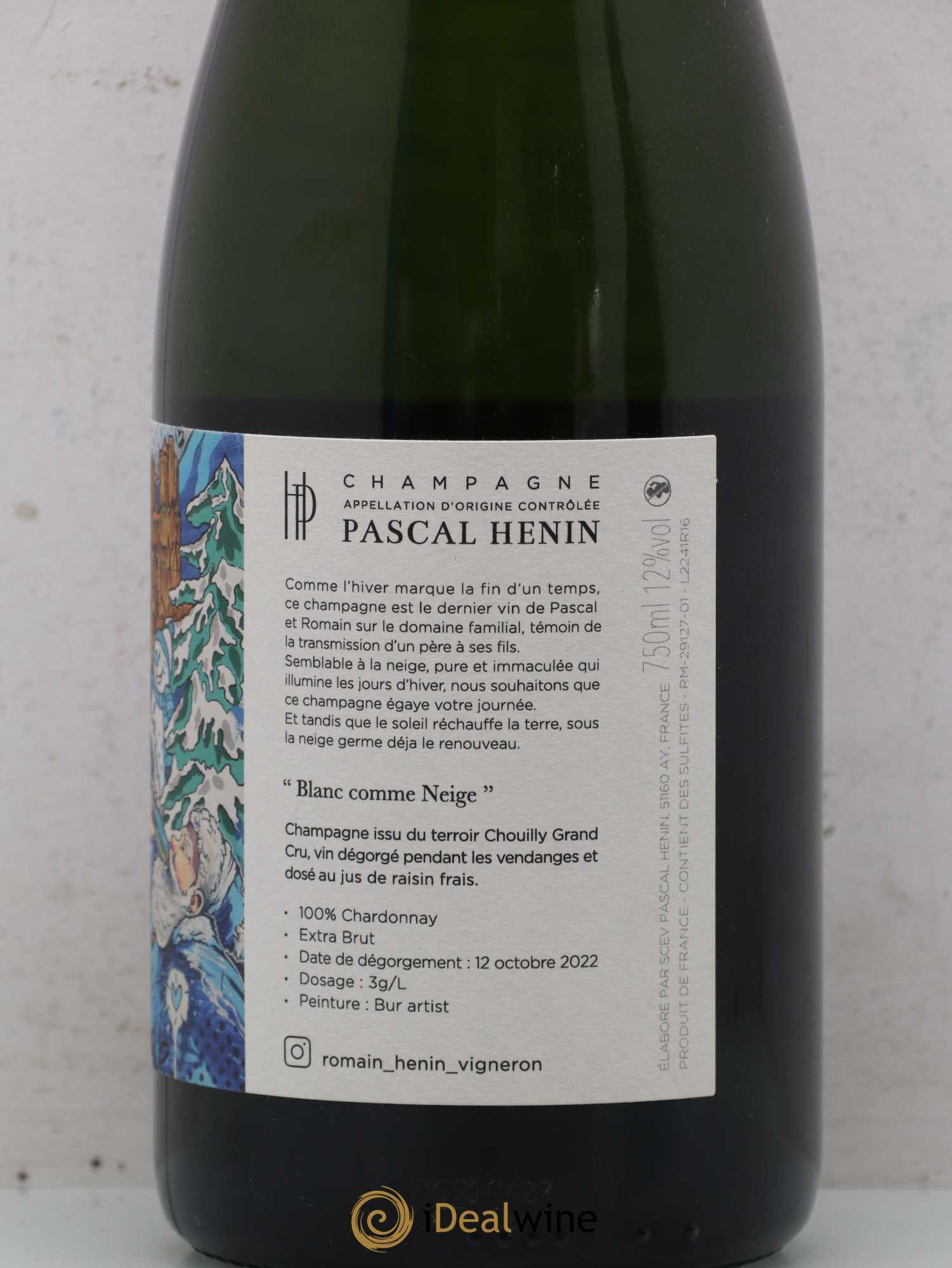 Champagne Blanc Comme Neige Romain Henin Bur Artist Illustration 2017 - Lot de 1 bouteille - 2