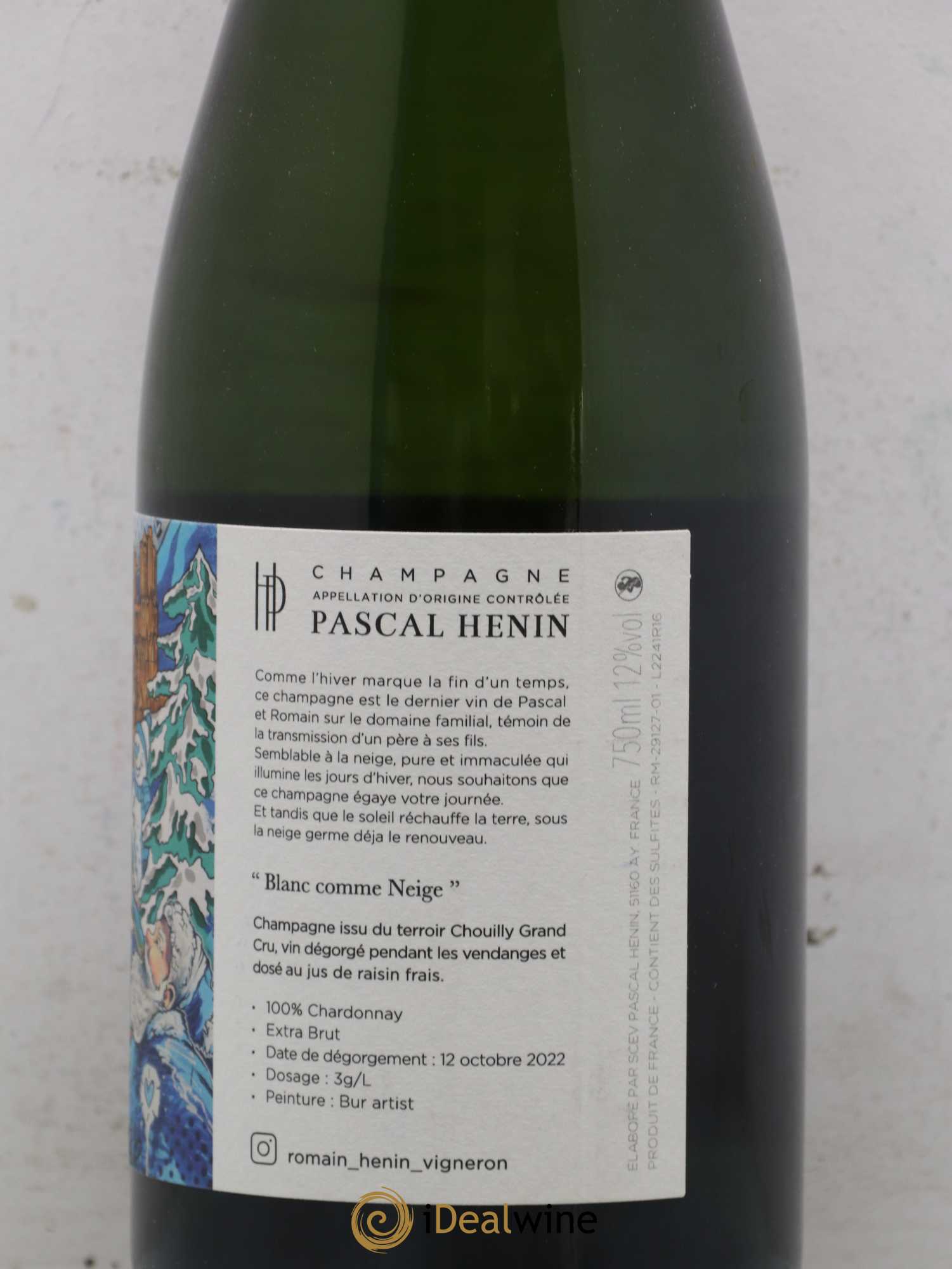 Champagne Blanc Comme Neige Romain Henin Bur Artist Illustration - Lot de 1 bouteille - 2