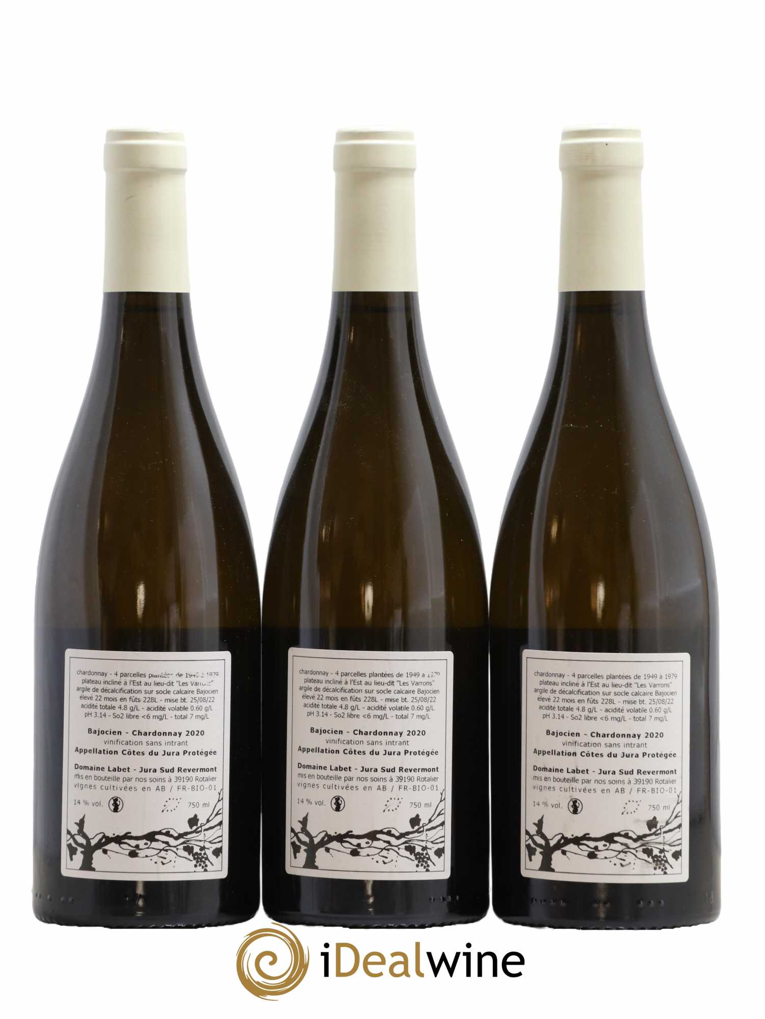 Côtes du Jura Chardonnay Bajocien Romain - Julien - Charline Labet 2020 - Lot de 3 bouteilles - 1