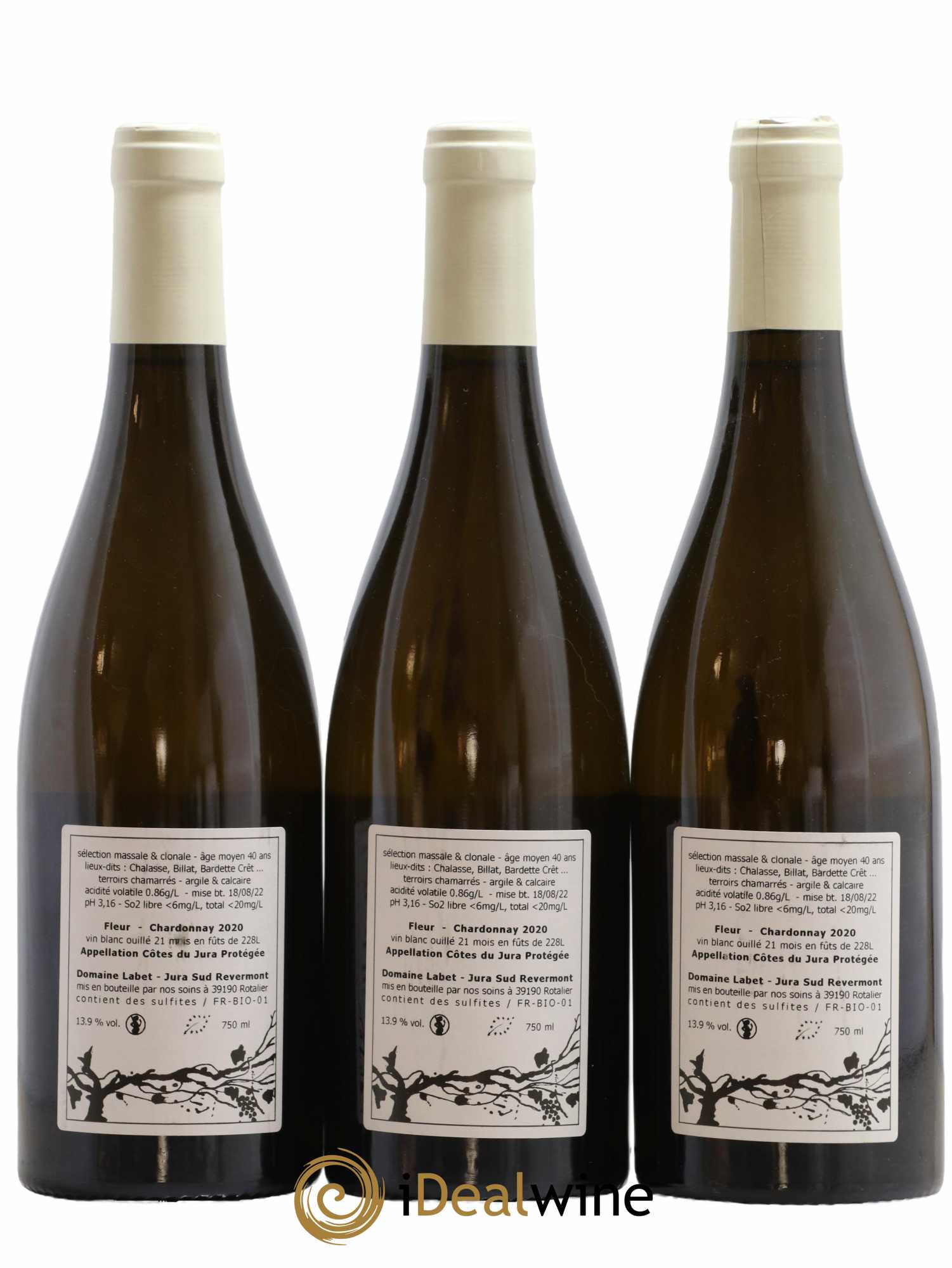 Côtes du Jura Chardonnay Fleur Romain - Julien - Charline Labet 2020 - Lot de 3 bouteilles - 1