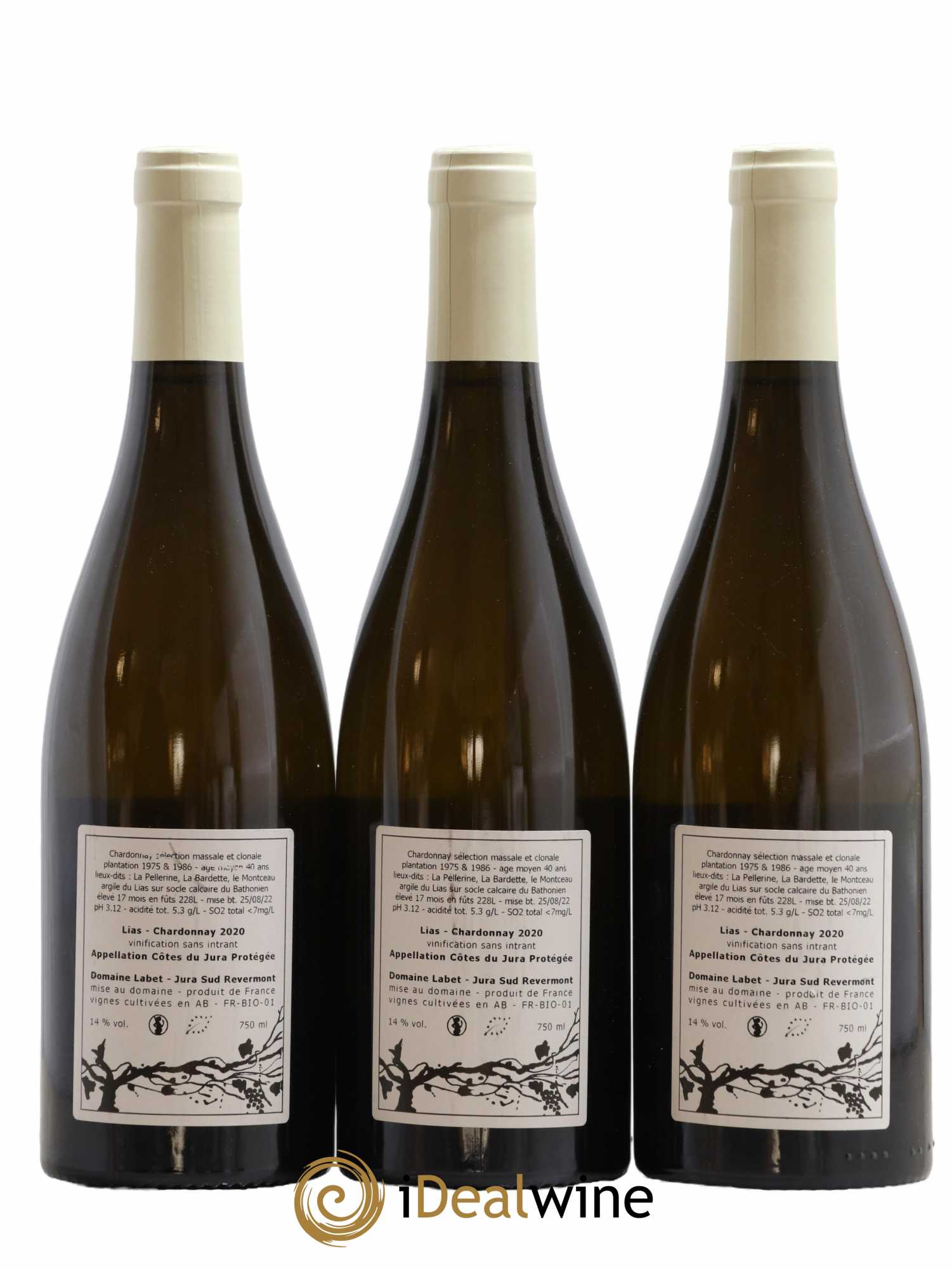 Côtes du Jura Chardonnay Lias Romain - Julien - Charline Labet 2020 - Lot de 3 bouteilles - 1