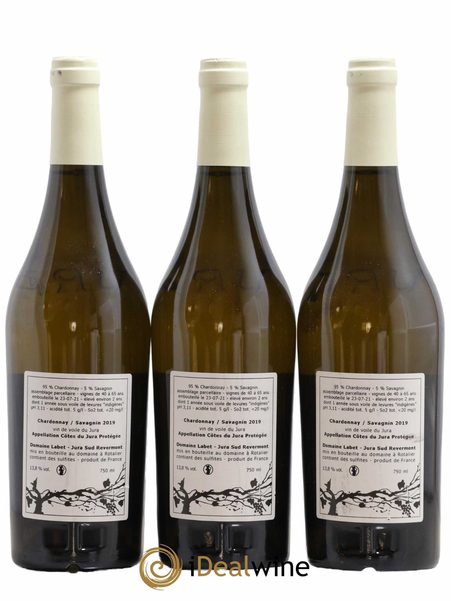 Côtes du Jura Vin de Voile Chardonnay-Savagnin cuvée de garde Romain - Julien - Charline Labet 2019 - Lot de 3 bouteilles - 1