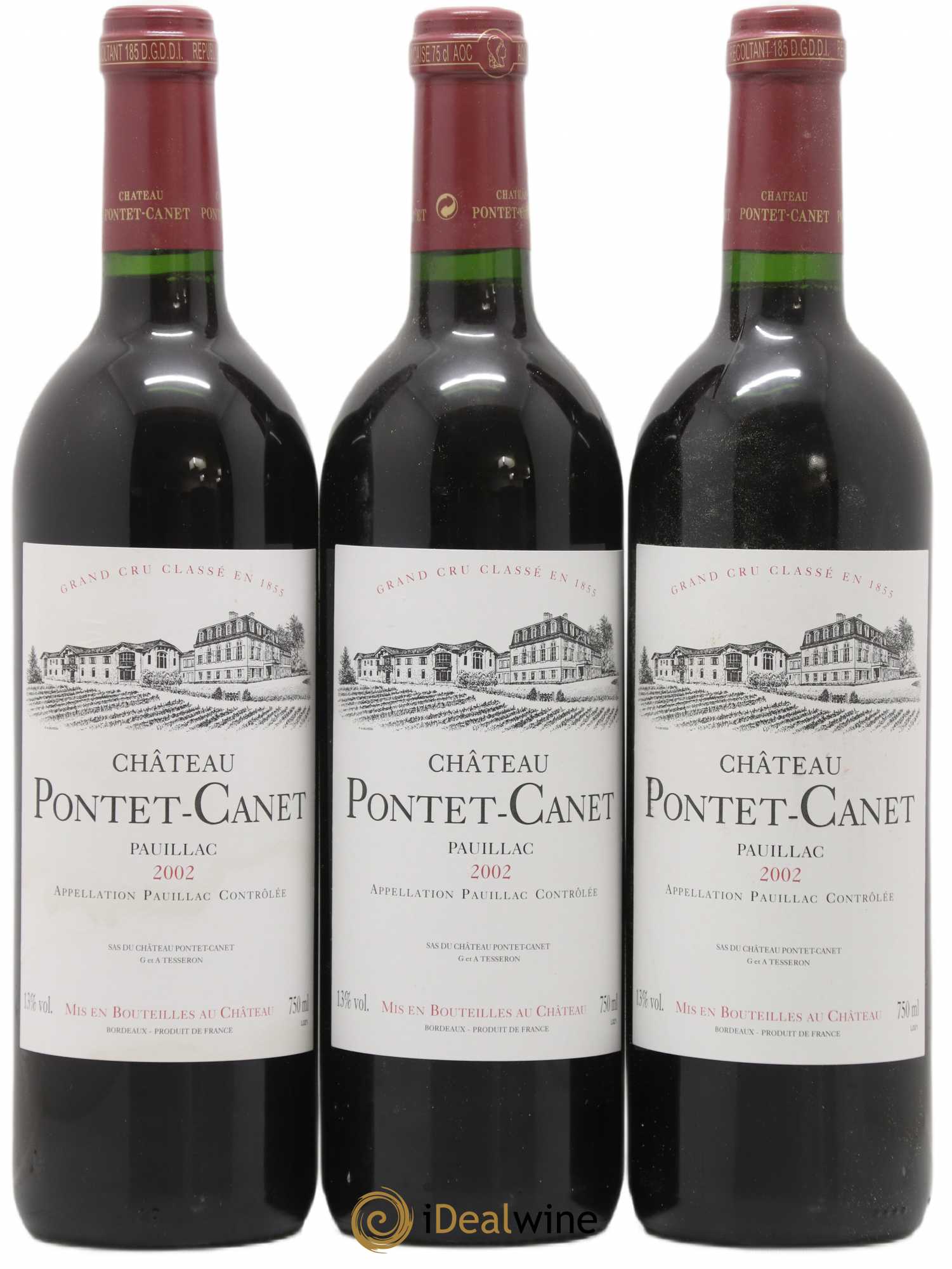 Château Pontet Canet 5ème Grand Cru Classé 2002 - Lot de 3 bouteilles - 0