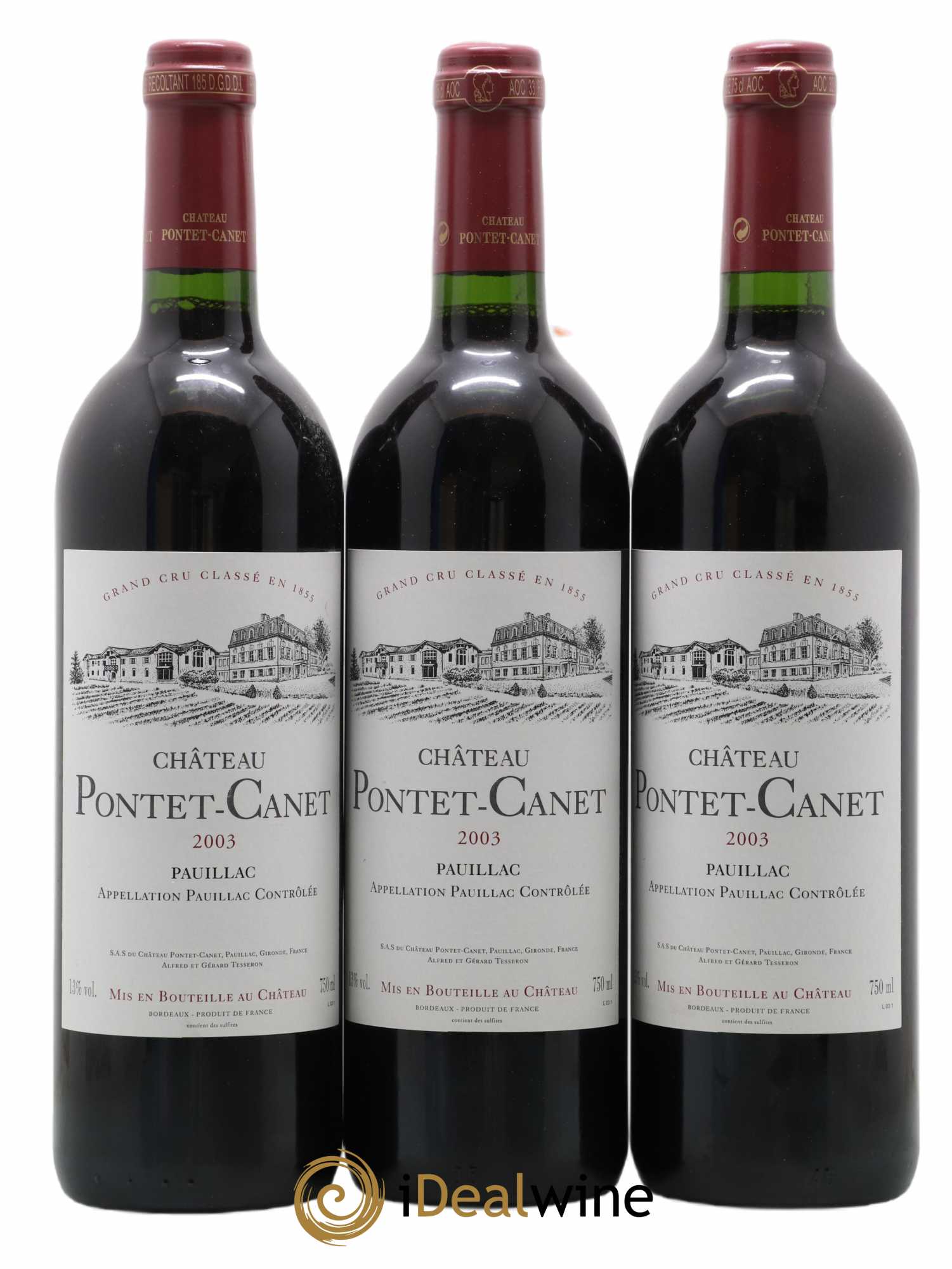 Château Pontet Canet 5ème Grand Cru Classé 2003 - Lot de 3 bouteilles - 0