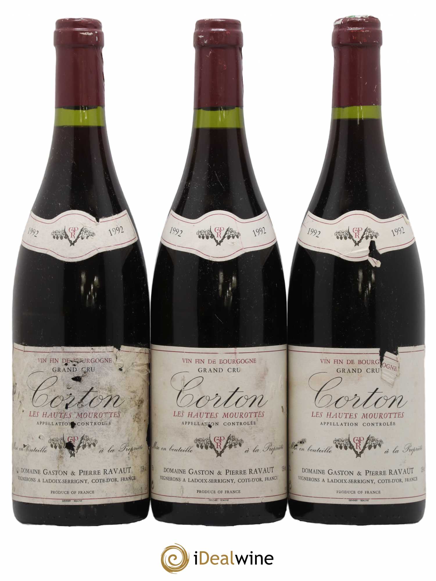 Corton Grand Cru Les Hautes Mourottes Gaston Et Pierre Ravaut 1992 - Posten von 3 Flaschen - 0