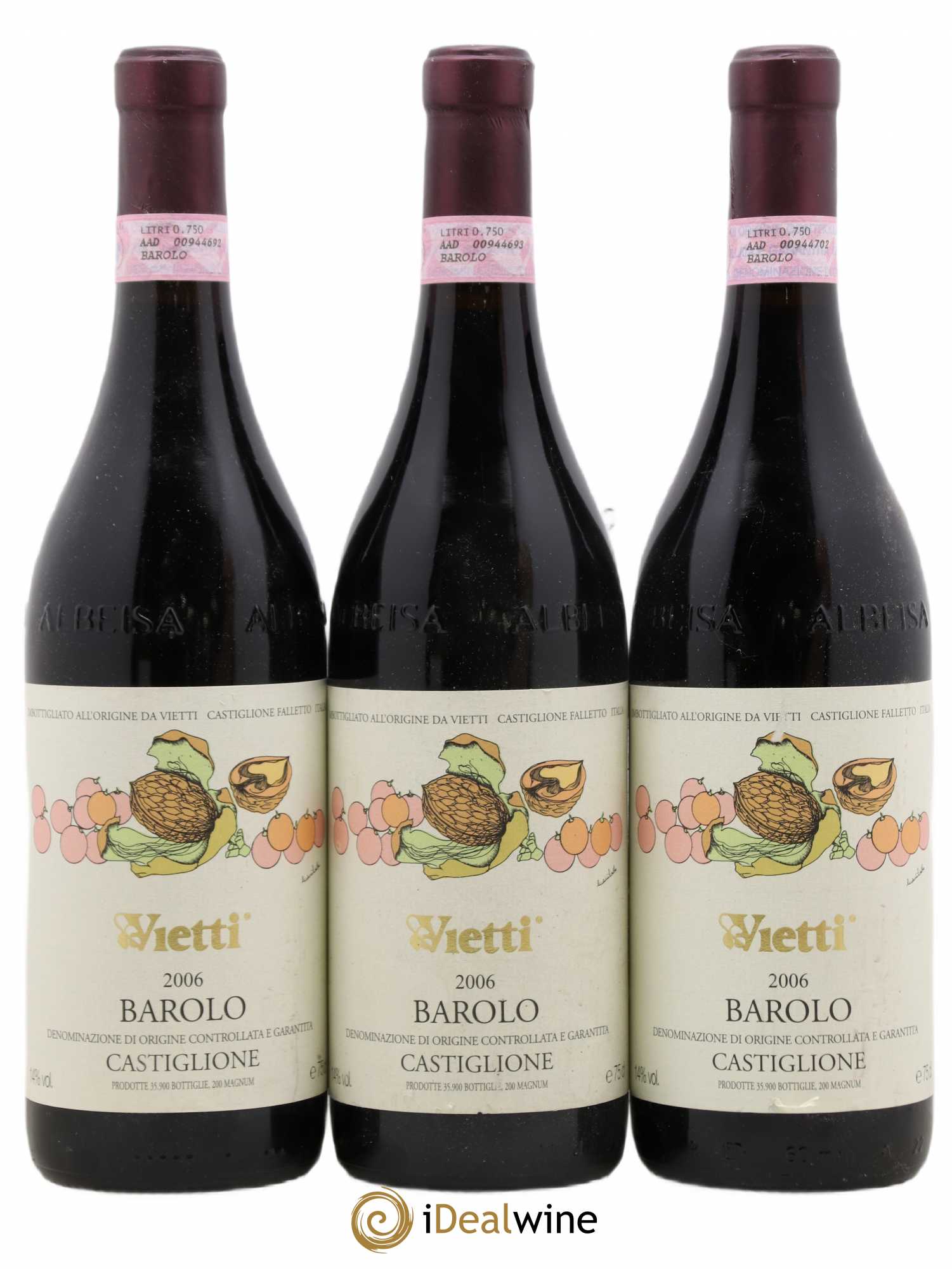 Barolo DOCG Castiglione Vietti 2006 - Lot de 3 bouteilles - 0