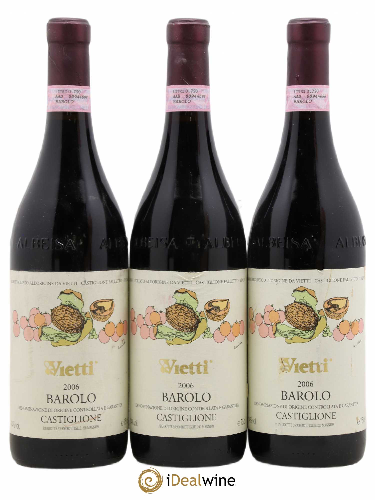 Barolo DOCG Castiglione Vietti 2006 - Lot de 3 bouteilles - 0