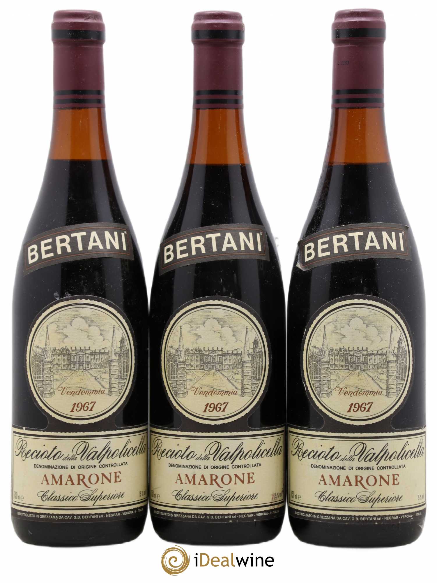 Amarone della Valpolicella DOC Recioto Classico Bertani 1967 - Lot de 3 bouteilles - 0