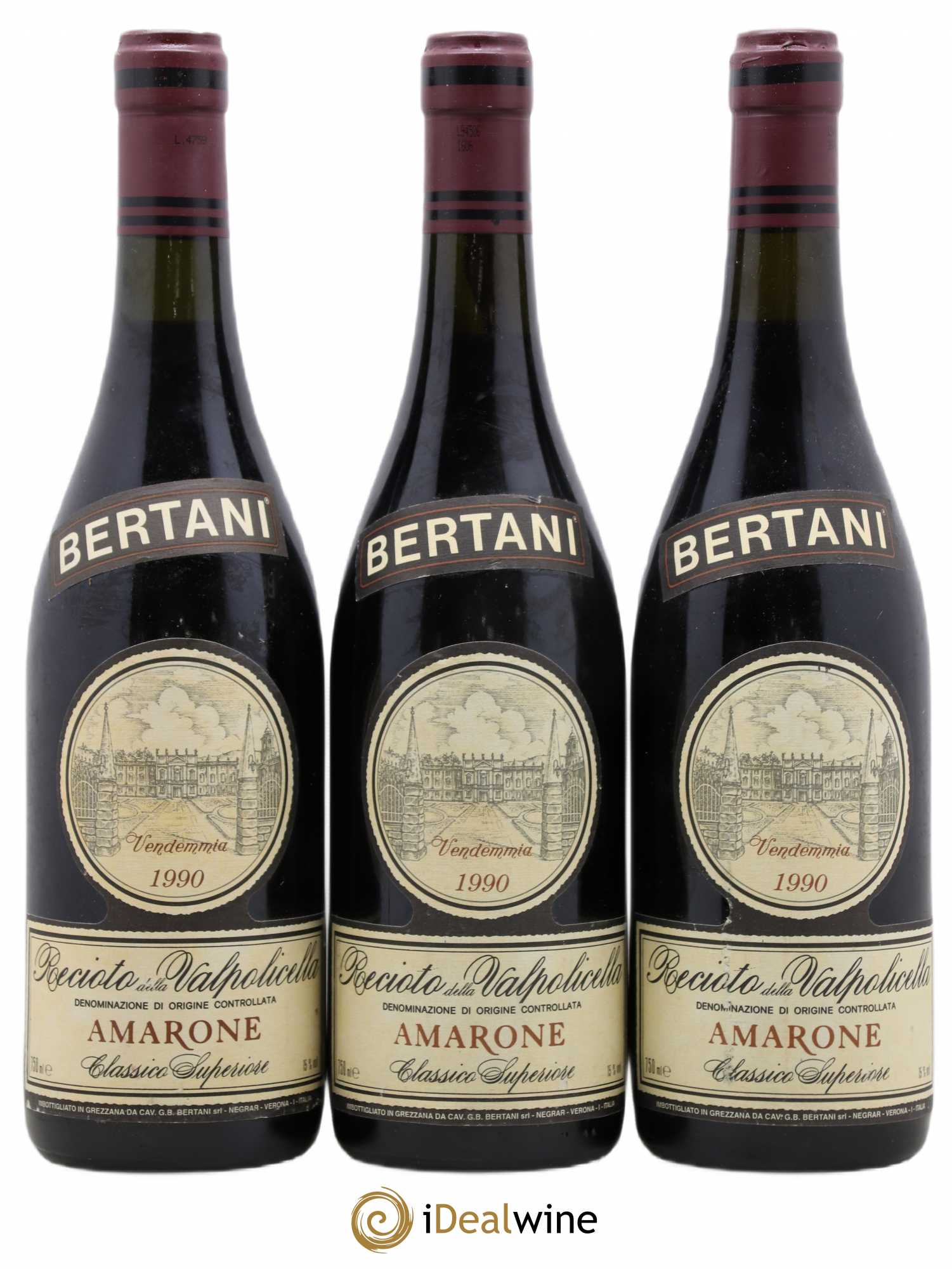 Amarone della Valpolicella DOC Recioto Classico Bertani 1990 - Lot de 3 bouteilles - 0