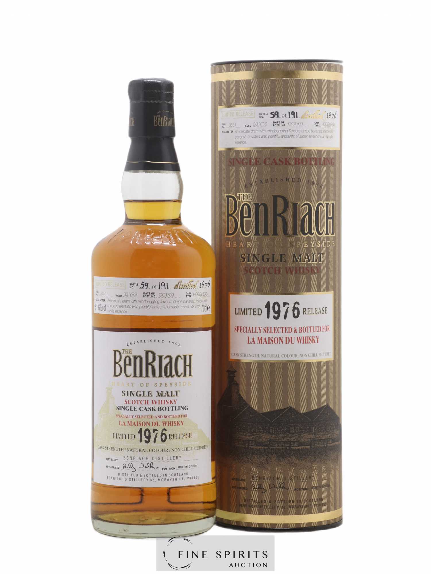 Benriach 33 years 1976 Of. Cask n°3551 - One of 191 - bottled 2009 LMDW Limited Release - Lot de 1 bouteille - 0