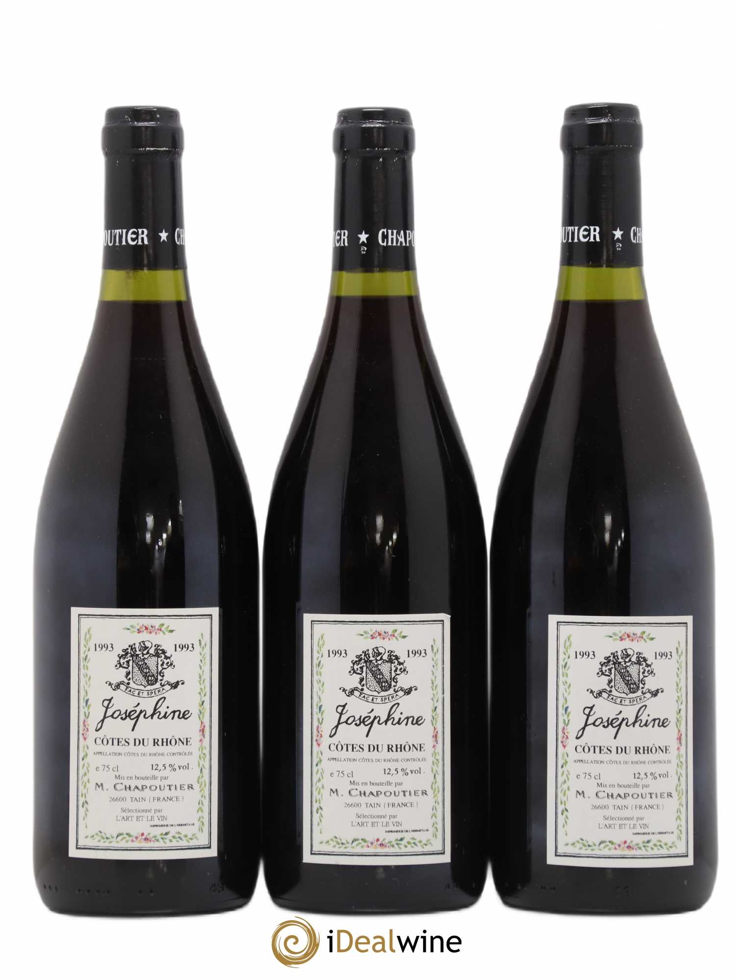 Côtes-du-Rhône L'Art Et Le Vin Josephine Artiste Jean Palayer Michel Chapoutier 1993 - Posten von 3 Flaschen - 1