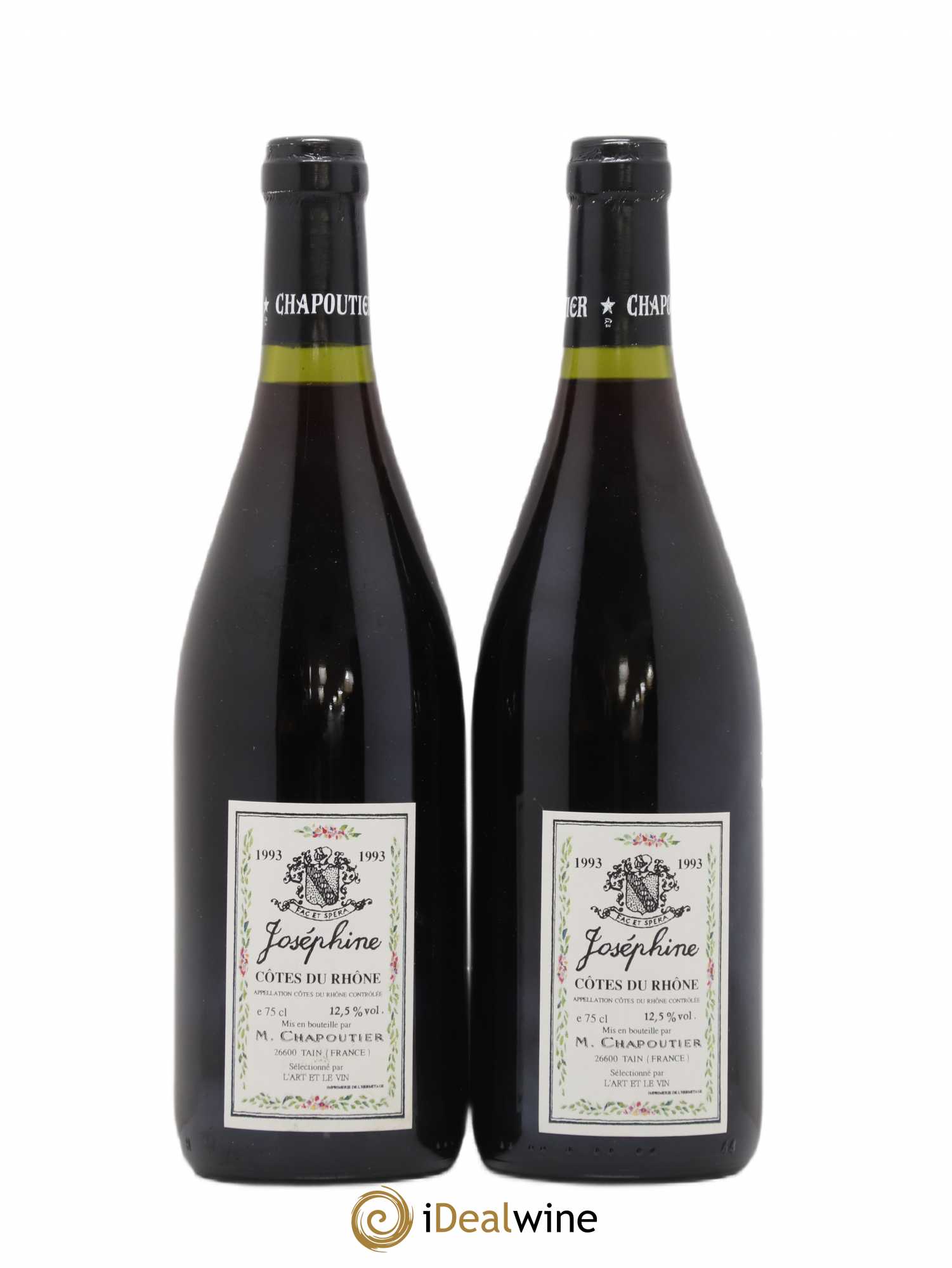 Côtes-du-Rhône L'Art Et Le Vin Josephine Artiste Jean Palayer Michel Chapoutier 1993 - Posten von 2 Flaschen - 1