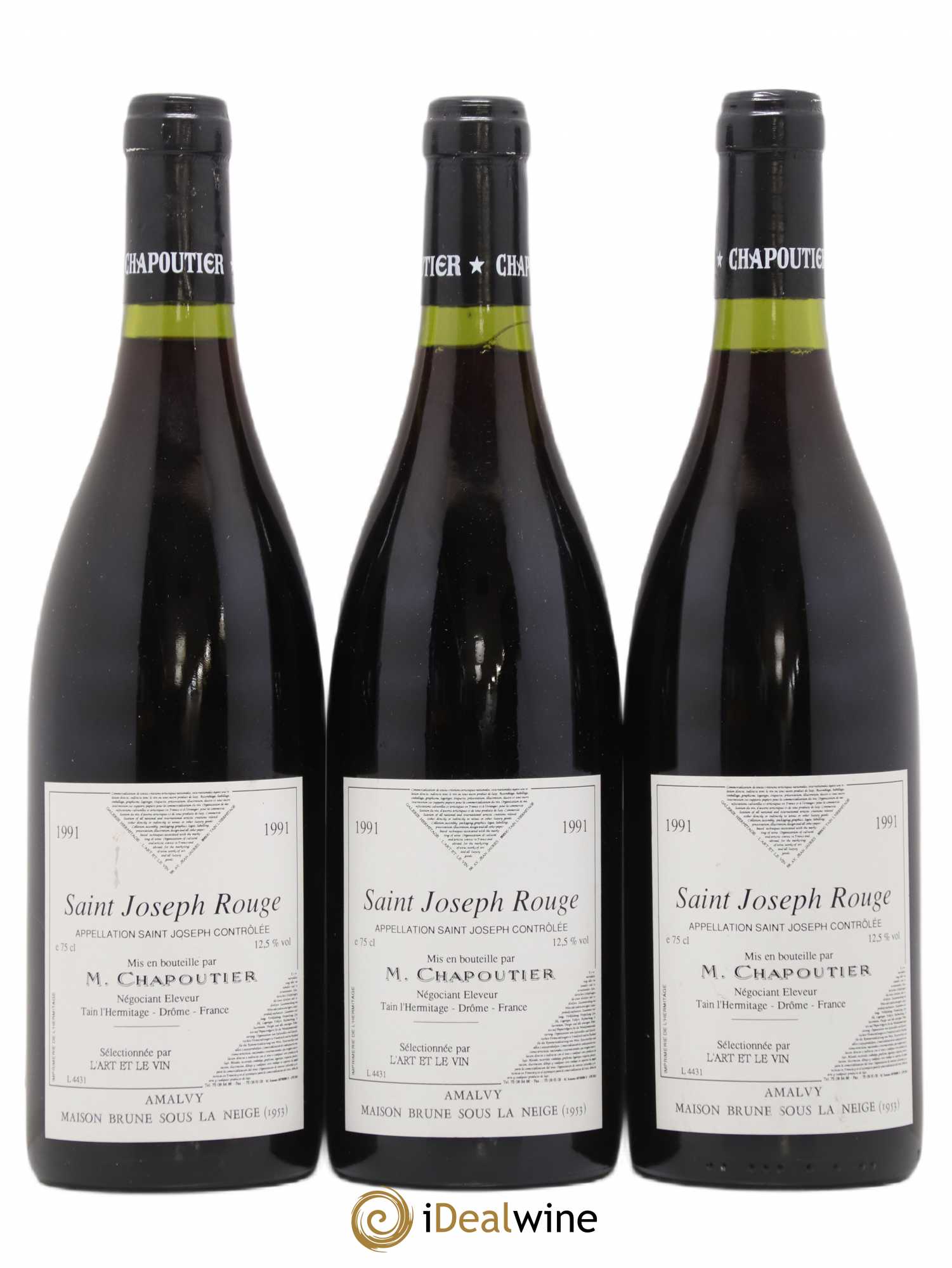 Saint-Joseph L'Art Et Le Vin Maison Brune Sous La Neige Artiste Louis Amalvy Michel Chapoutier 1991 - Posten von 3 Flaschen - 1