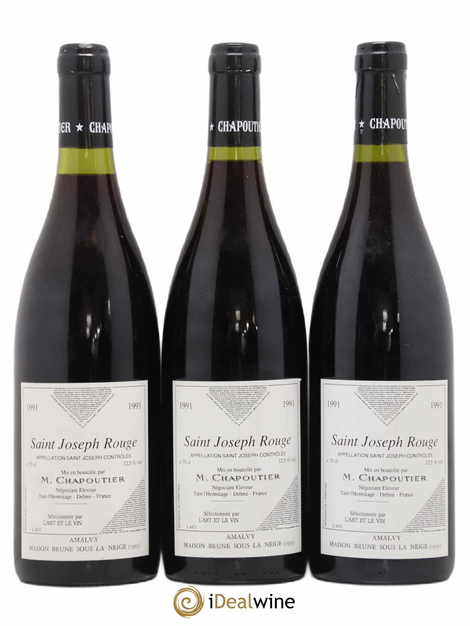 Saint-Joseph L'Art Et Le Vin Maison Brune Sous La Neige Artiste Louis Amalvy Michel Chapoutier 1991 - Posten von 3 Flaschen - 1