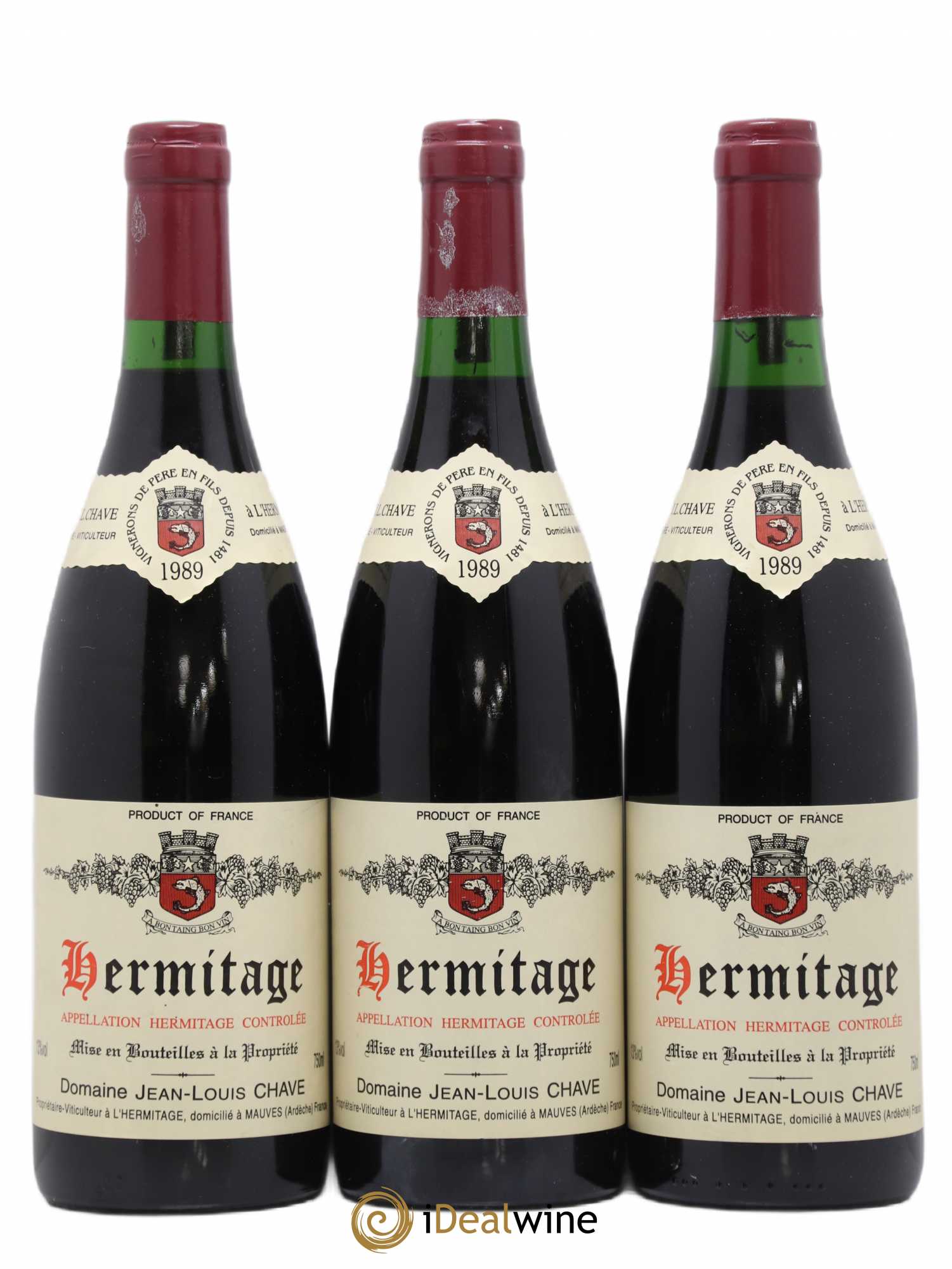 Hermitage Jean-Louis Chave 1989 - Lot de 3 bouteilles - 0