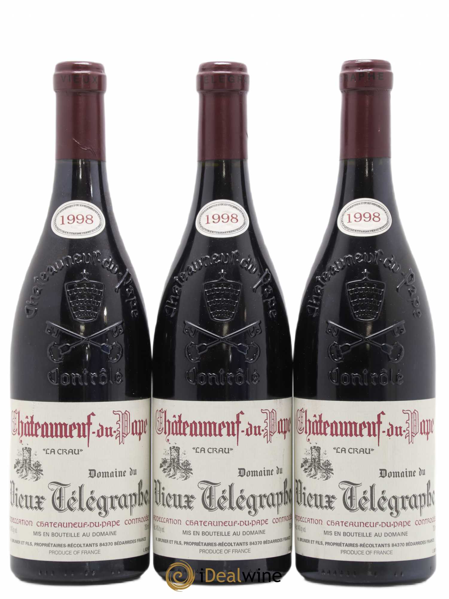 Châteauneuf-du-Pape Vieux Télégraphe (Domaine du) Vignobles Brunier 1998 - Lot de 3 bouteilles - 0