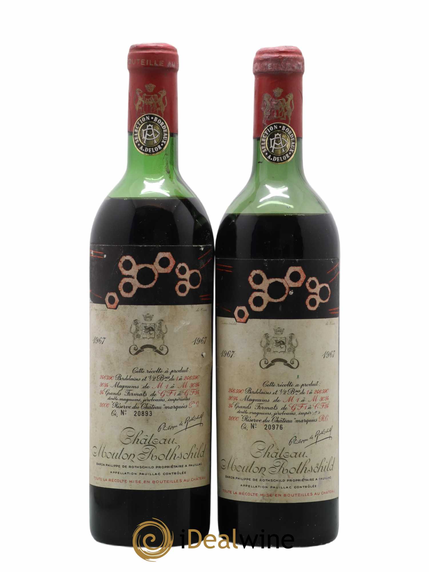 Château Mouton Rothschild 1er Grand Cru Classé 1967 - Lot de 2 bouteilles - 0