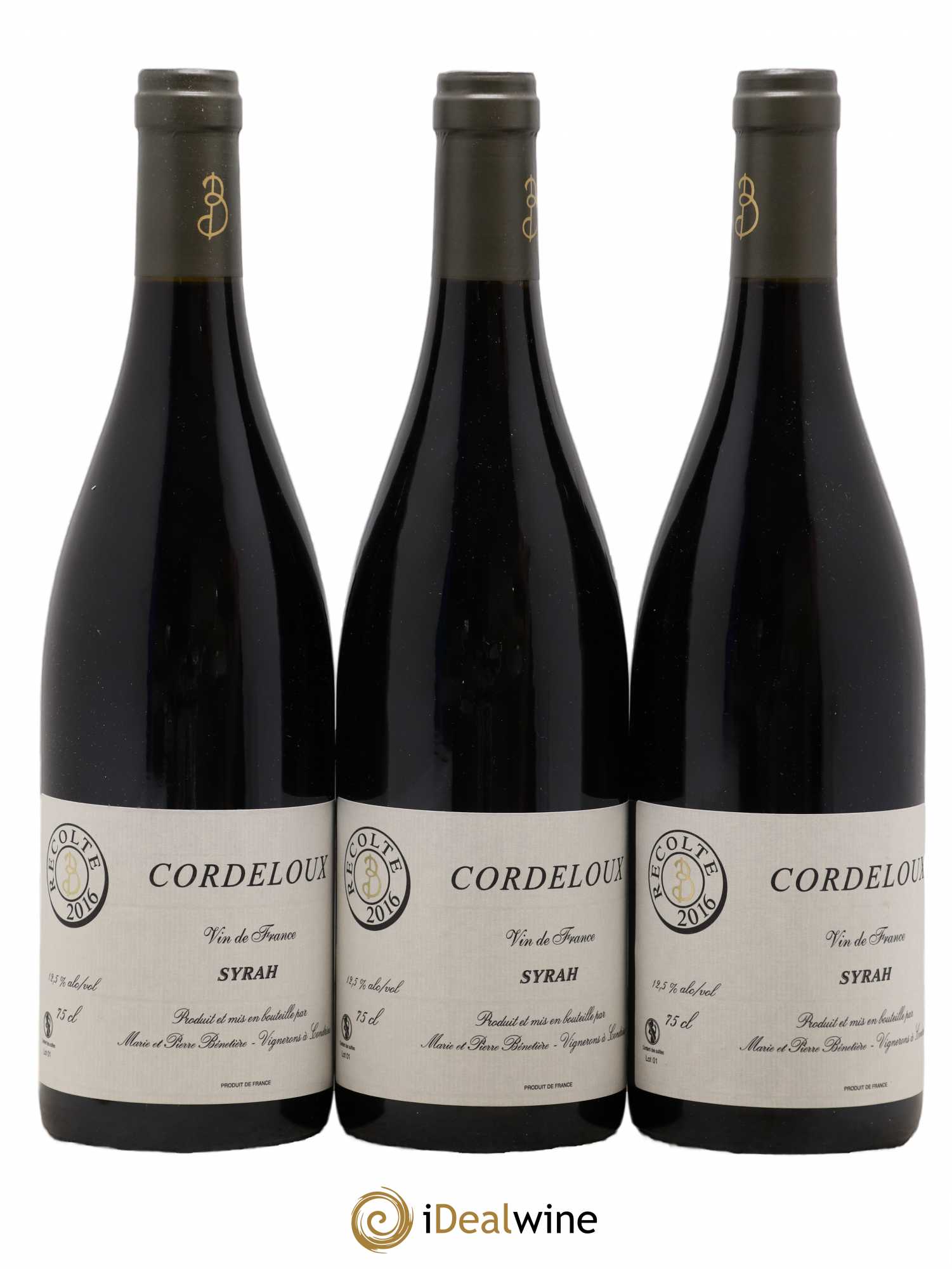 Vin de France Syrah Cordeloux Marie et Pierre Bénetière (Domaine) 2016 - Lot de 3 bouteilles - 0