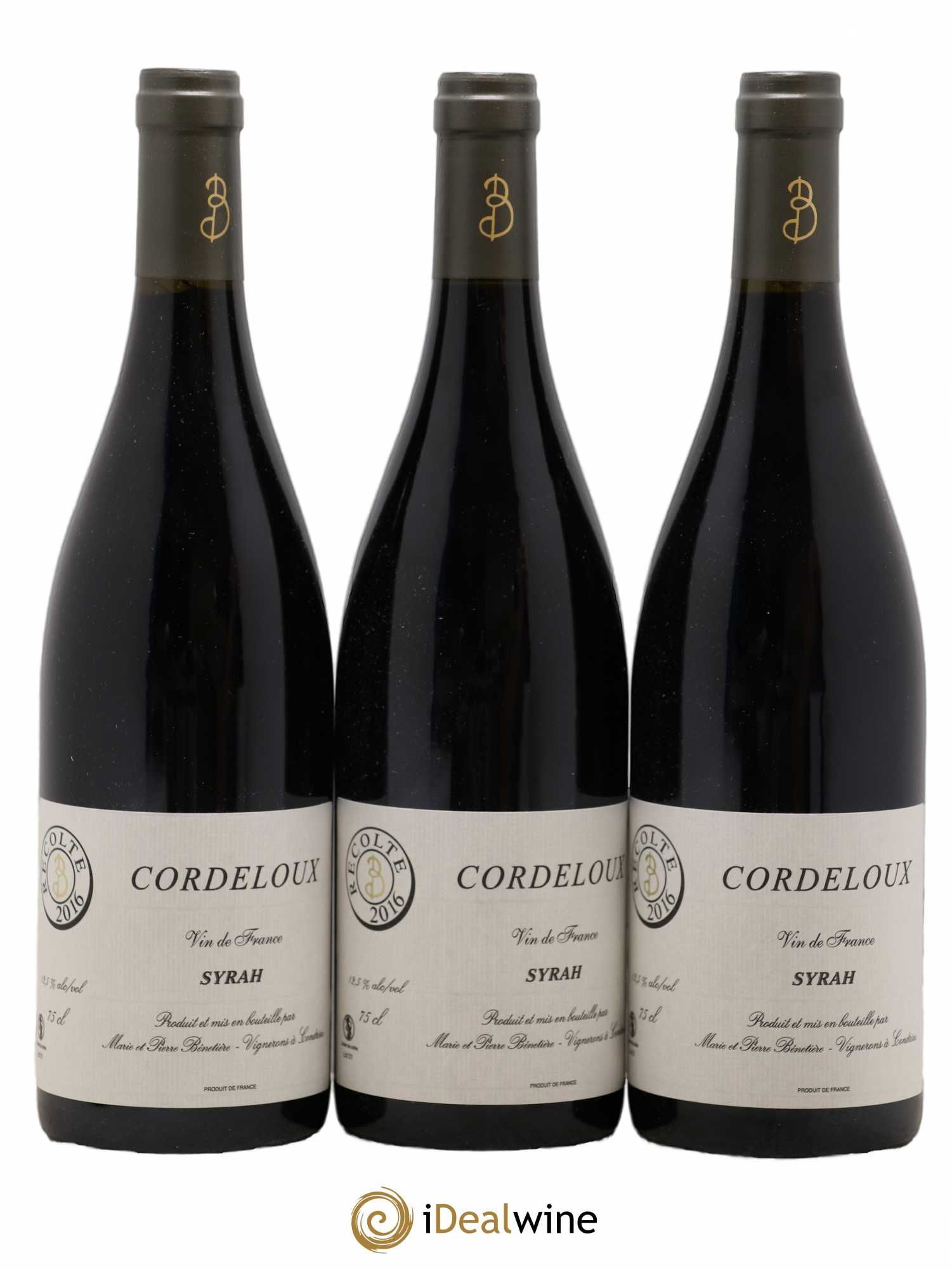 Vin de France Syrah Cordeloux Marie et Pierre Bénetière (Domaine) 2016 - Lot de 3 bouteilles - 0