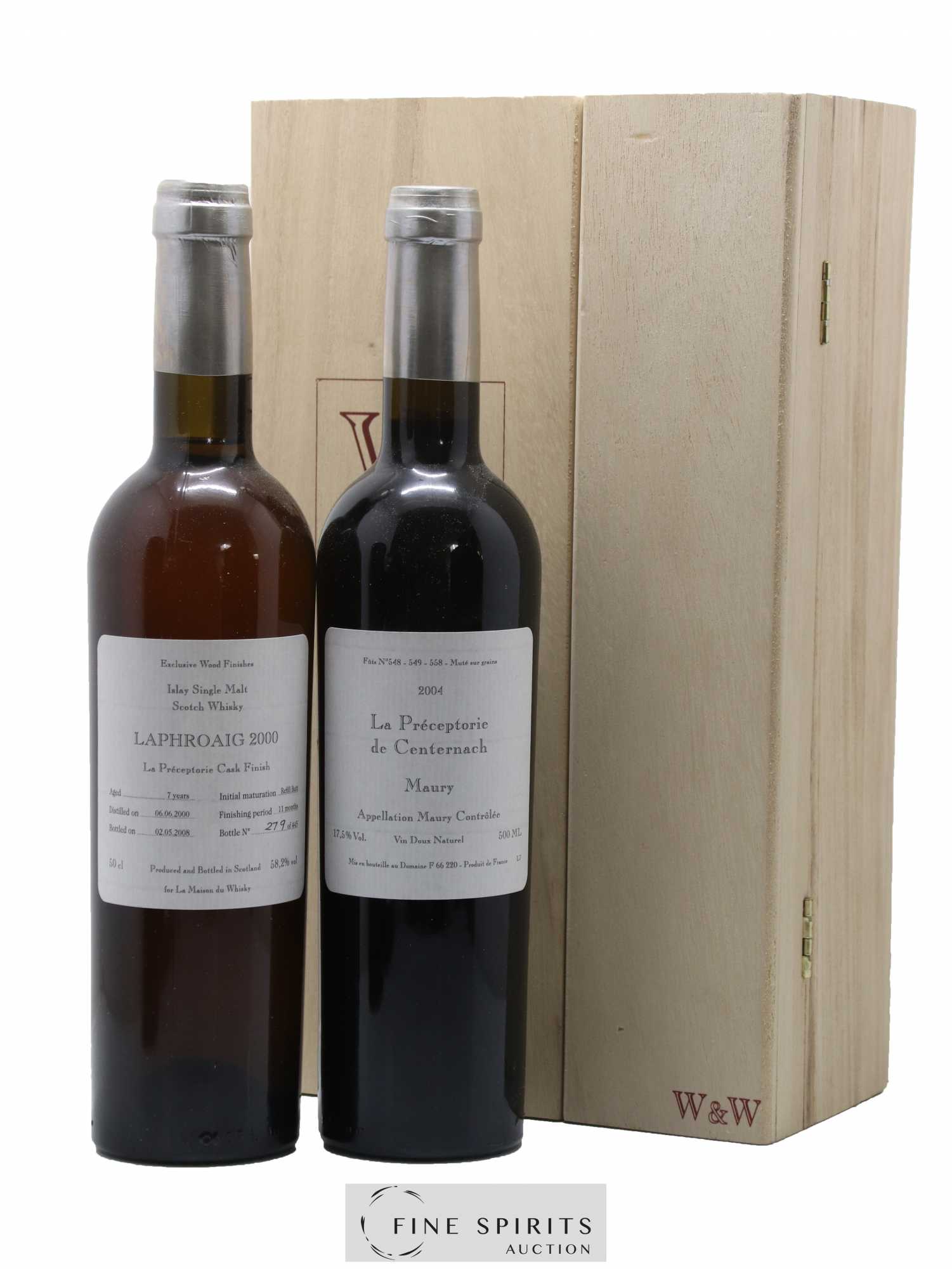 Laphroaig 7 years 2000 Signatory Vintage Coffret La préceptorie with 1 Maury One of 445 - bottled 2008 LMDW - Lot de 1 bouteille - 0