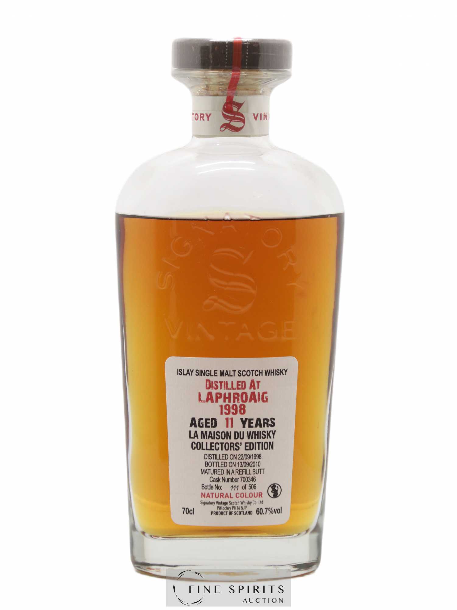 Laphroaig 11 years 1998 Signatory Vintage Collector's Edition Refill Butt n°700346 - One of 506 - bottled 2010 LMDW Cask Strength Collection - Lot de 1 bouteille - 1